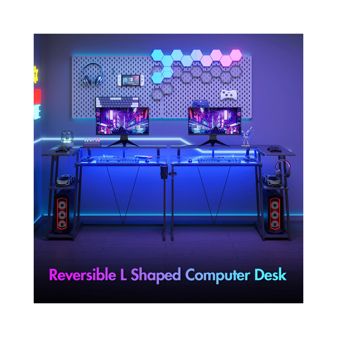6 Advwin L Shaped Gaming Desk With Led Lights & Power Outlets 120cm - Black, 6 of 10