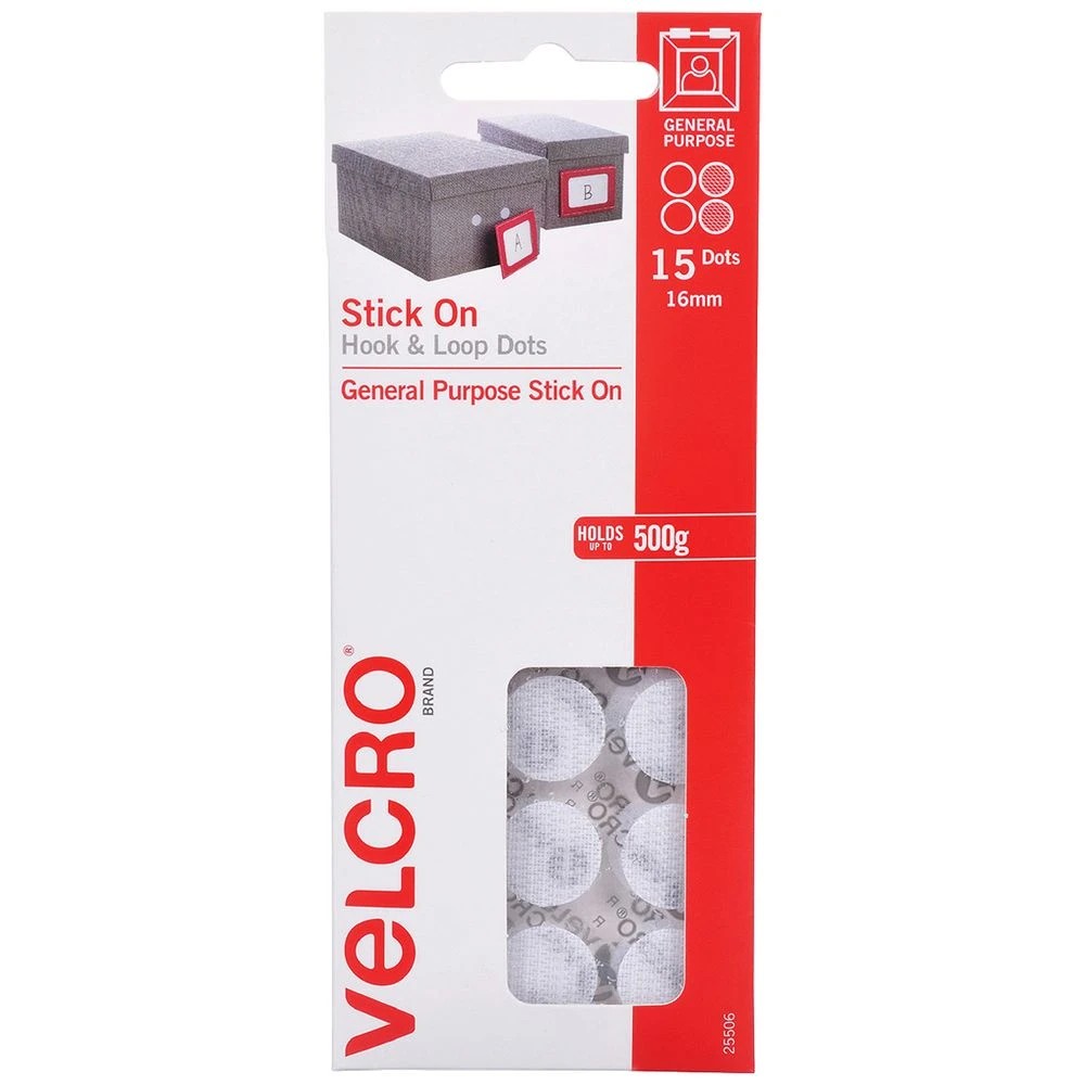 1 VELCRO Brand Hook and Loop Mini Dots 16mm White 15 Pack, 1 of 1