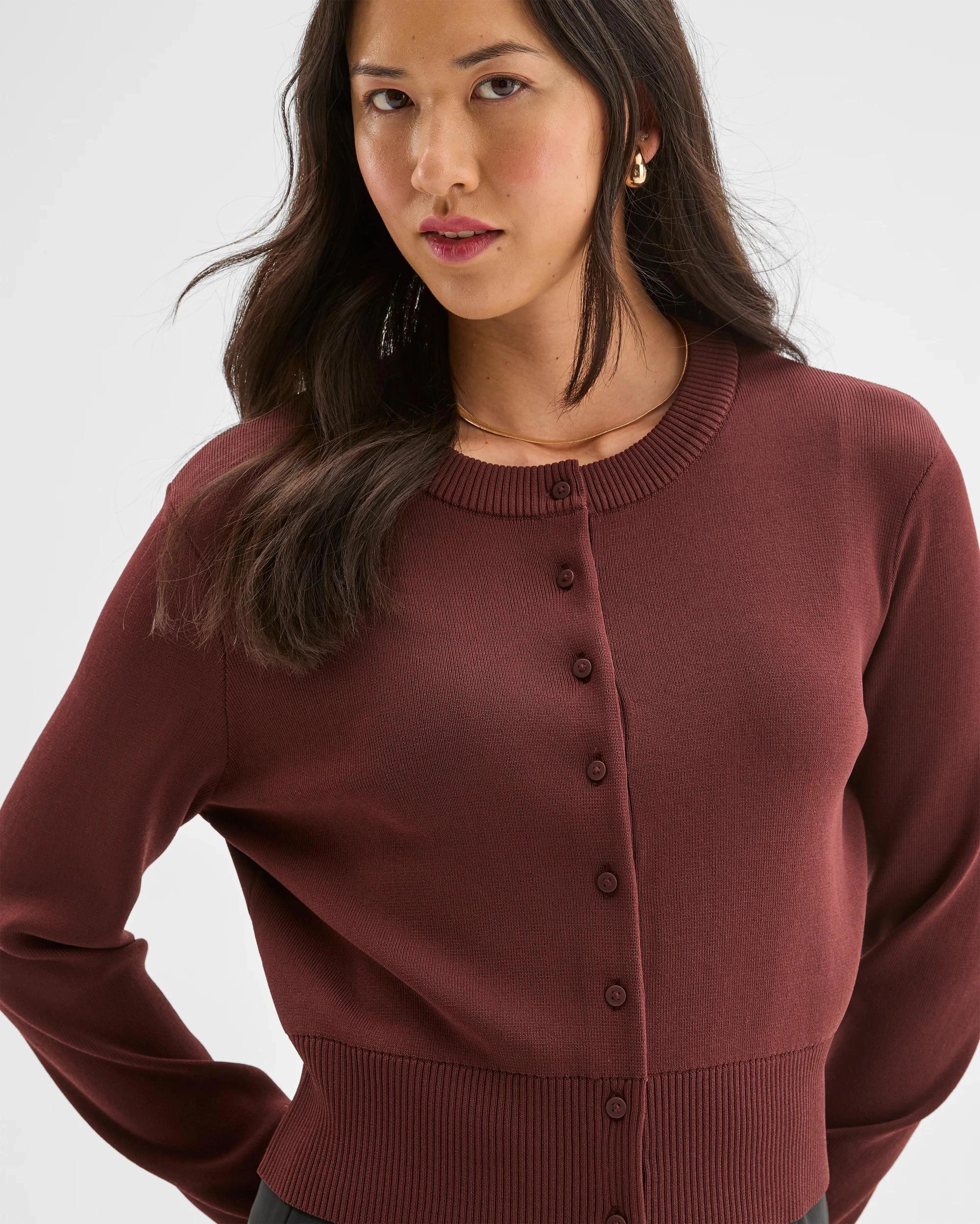 5 Preview Crepe Knit Cardigan RUM RAISIN, 5 of 7