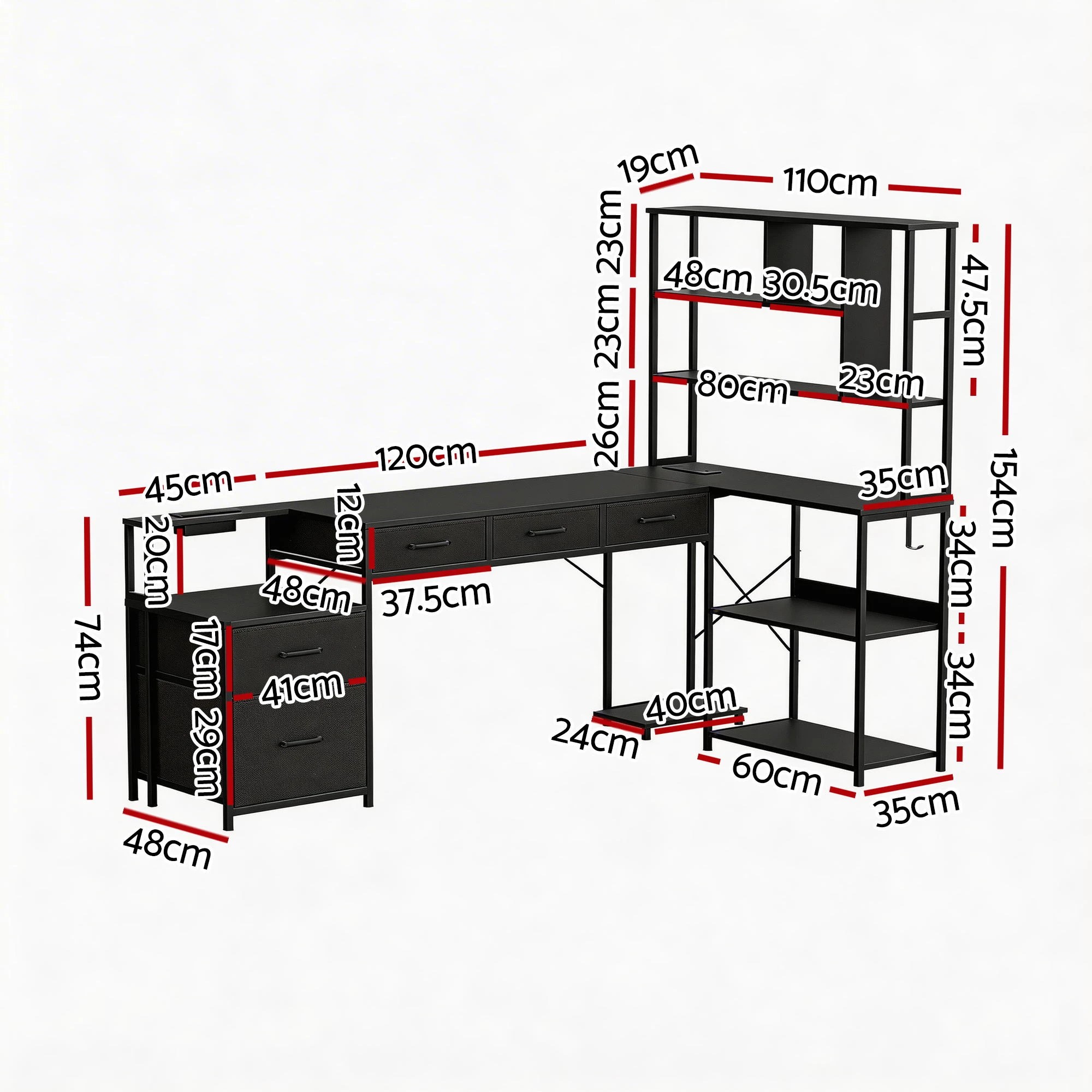 2 Artiss 200cm L Shaped Gaming Desk Computer Desk with LED Lights & Power Outlets for Home Office - Black, 2 of 4