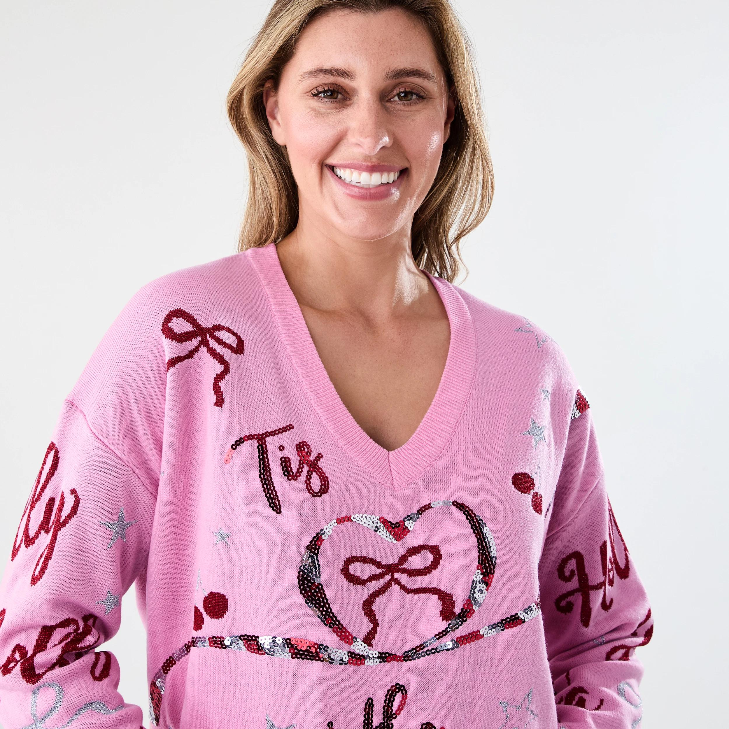 4 Christmas V-Neck Jumper TIS THE SEASON CREPE PINK, 4 of 6