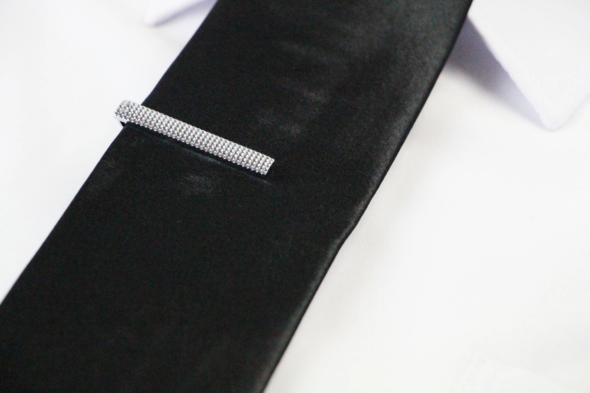 2 Zasel Mens Grid Pattern Tie Clip Clasp - Silver - Silver, 2 of 2