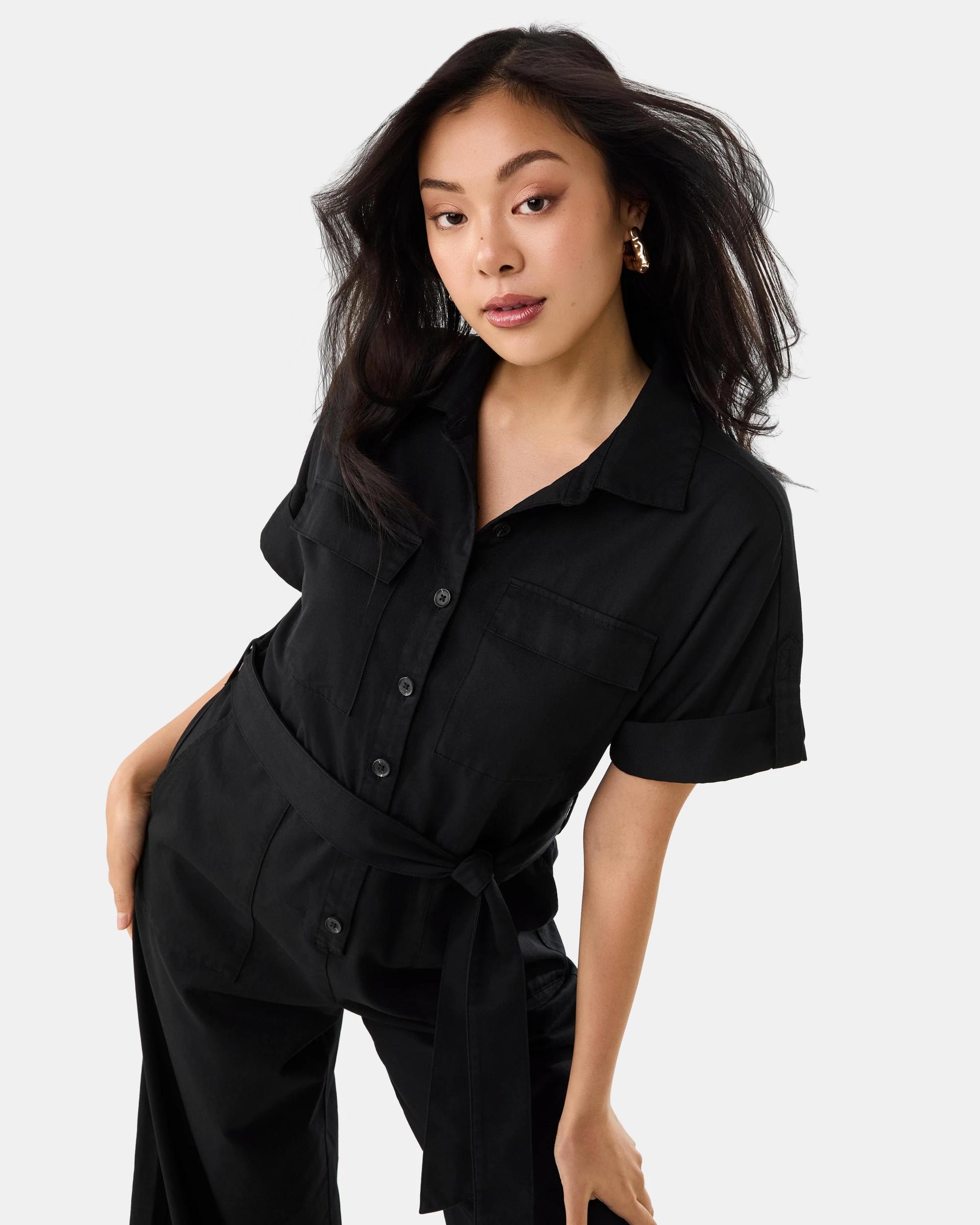 4 Short Sleeve Utility Jumpsuit Black, 4 of 9