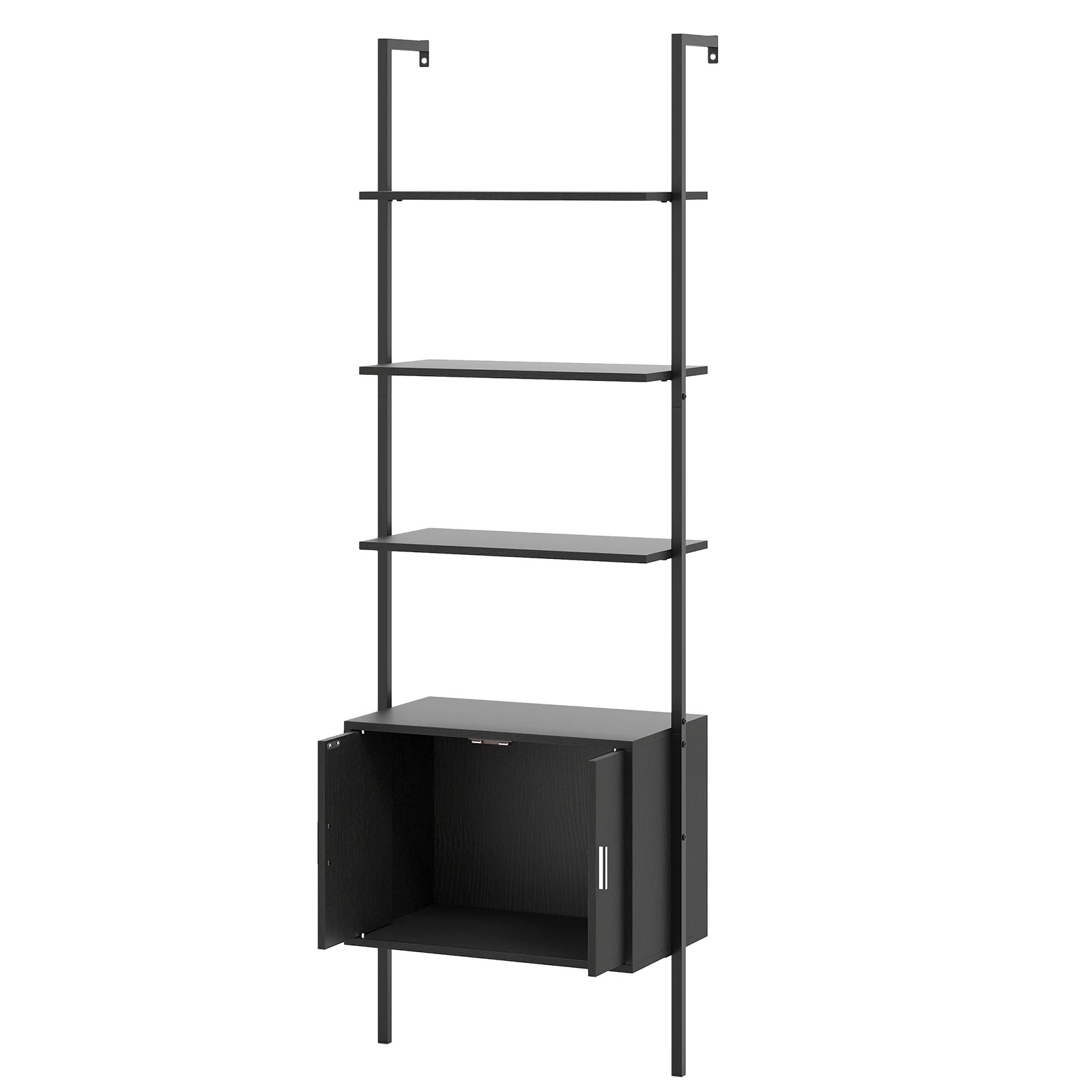 1 Costway 5-Tier Bookshelf Wall Mount Ladder Bookcase w/Cabinet & Metal Frame Display Rack - Black, 1 of 4