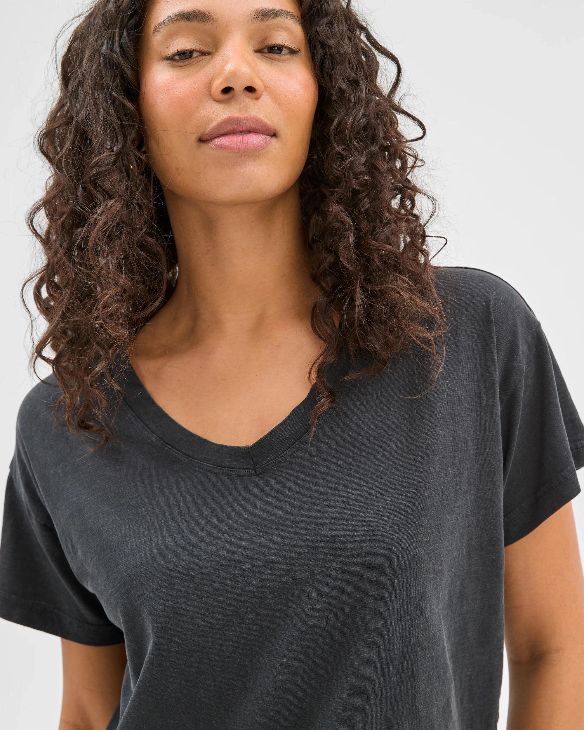 6 Target Australian Cotton Relaxed Slub V-Neck T-Shirt WASHED BLACK, 6 of 6