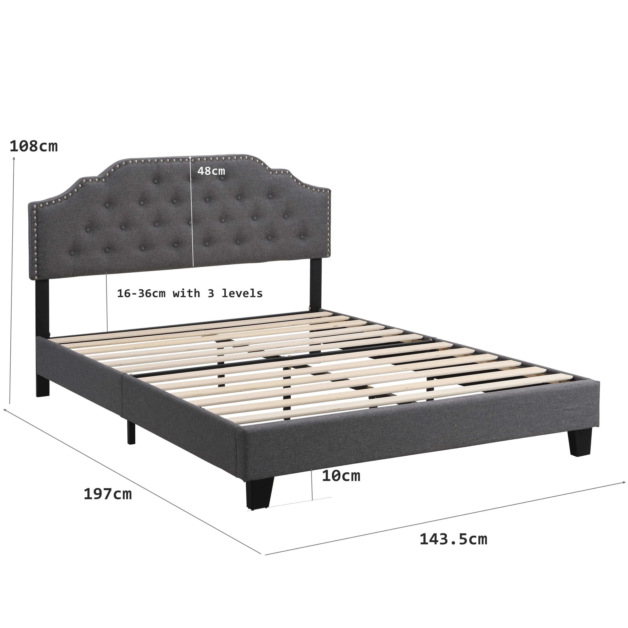 10 IHOMDEC BEF02 Double Size Bed Frame - Grey - Grey, 10 of 10