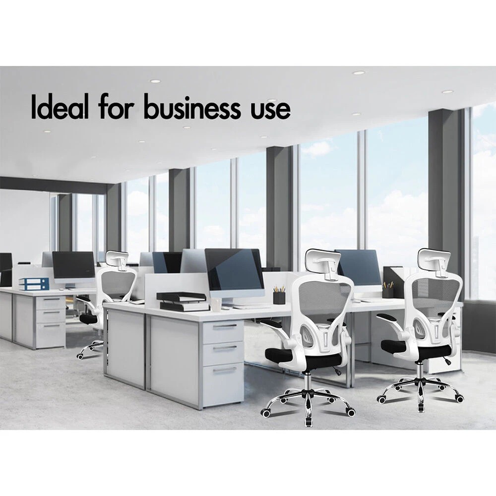 10 Alfordson Mesh Office Chair Executive Fabric Seat Gaming Racing Tilt Computer - White, 10 of 10