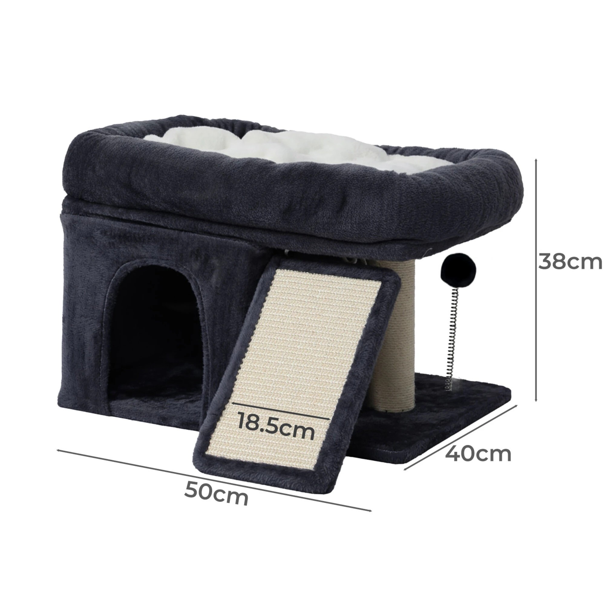 3 PaWz Cat Tree Tower, Plush Perch, Scratching Board, Toy Ball, Indoor Cats - Blue, 3 of 9