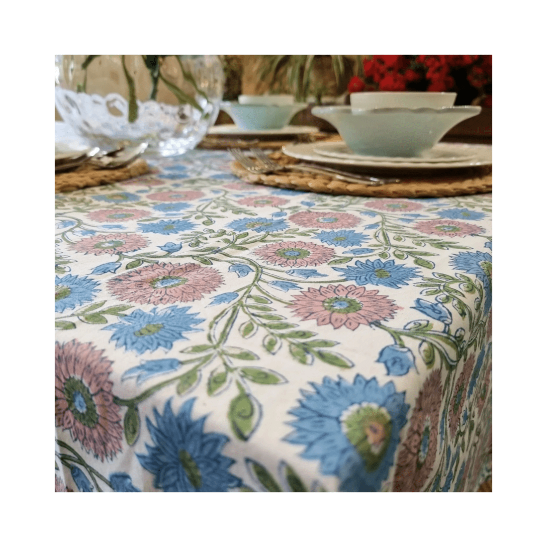 3 Kolka Kumudani Hand Block-Printed Tablecloth - Pink, 3 of 8