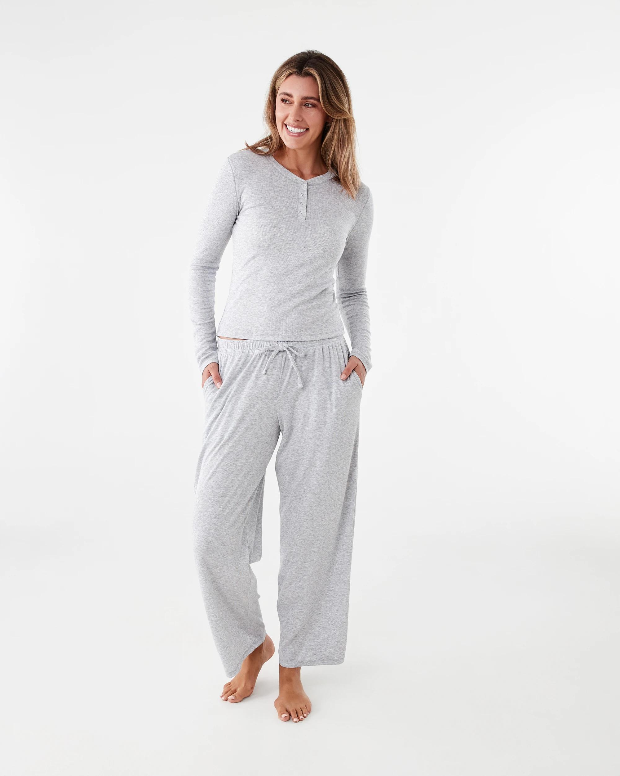 6 Long Sleeve Comfort Ribbed Henley Top Slvr Marle, 6 of 6