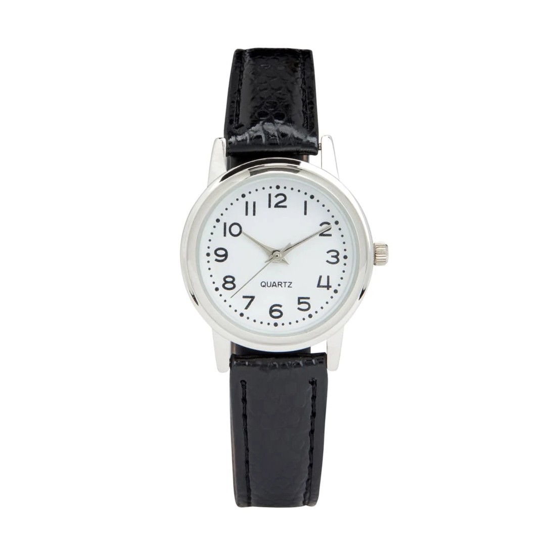 1 Womens Classic Analogue Watch with Silver Case & Black Strap, 1 of 3