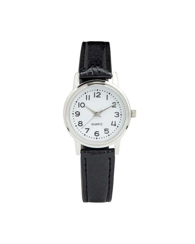 Womens Classic Analogue Watch with Silver Case & Black S
