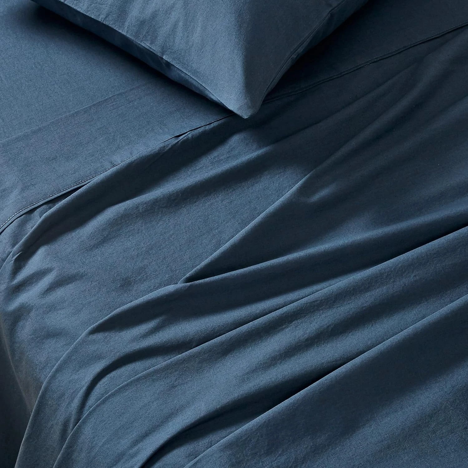 3 Gioia Casa Vintage Washed Cotton Sheet Set Soft Breathable - Single Bed - Dark Indigo, 3 of 4