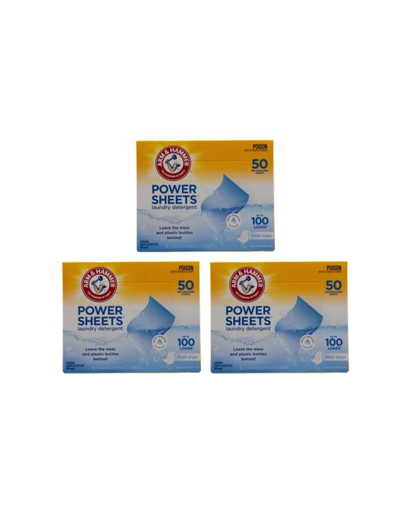 Arm & Hammer Laundry Detergent Power Sheets 3x50pc Up To 100 Loads Fresh - Assorted