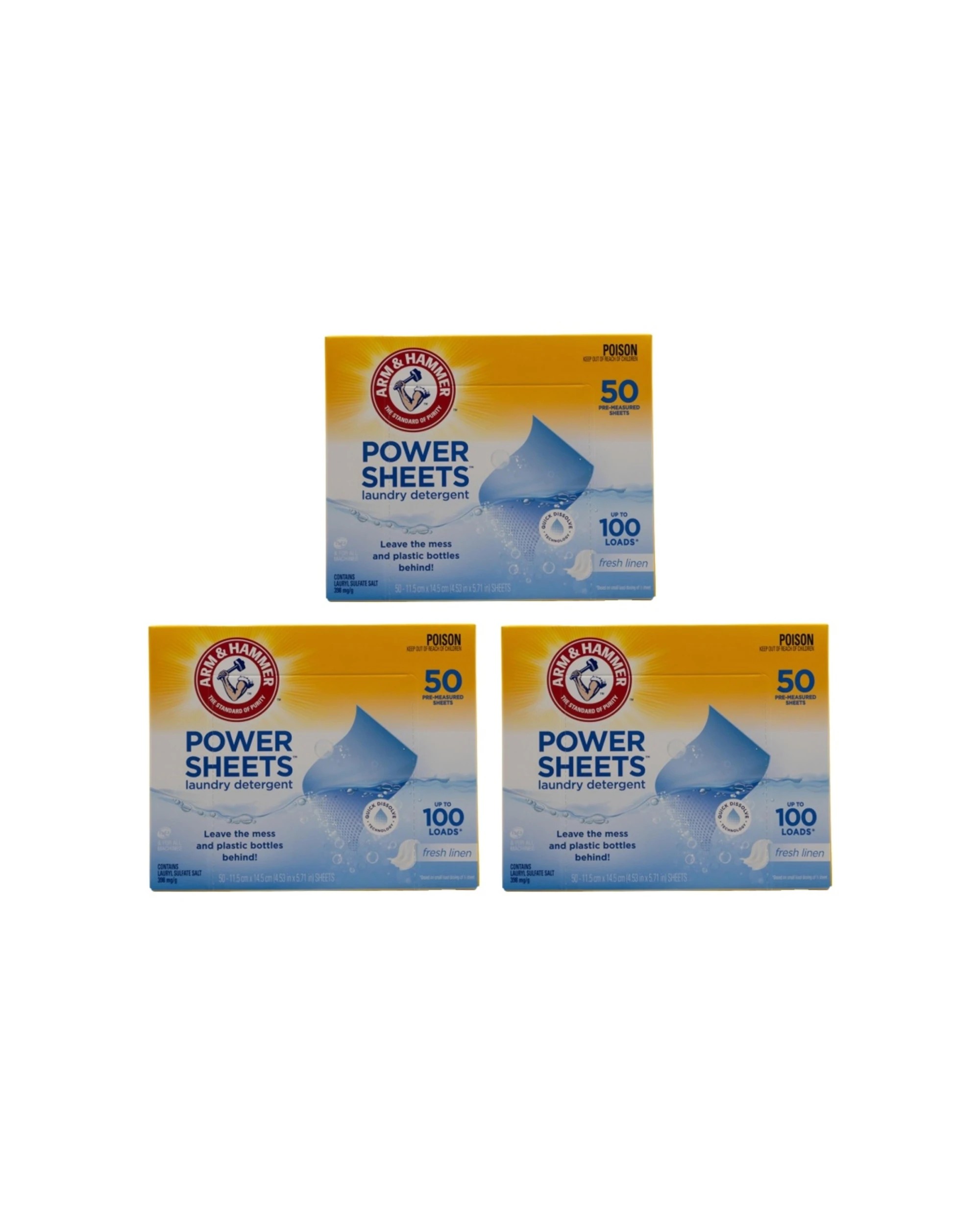 1 Arm & Hammer Laundry Detergent Power Sheets 3x50pc Up To 100 Loads Fresh - Assorted, 1 of 2