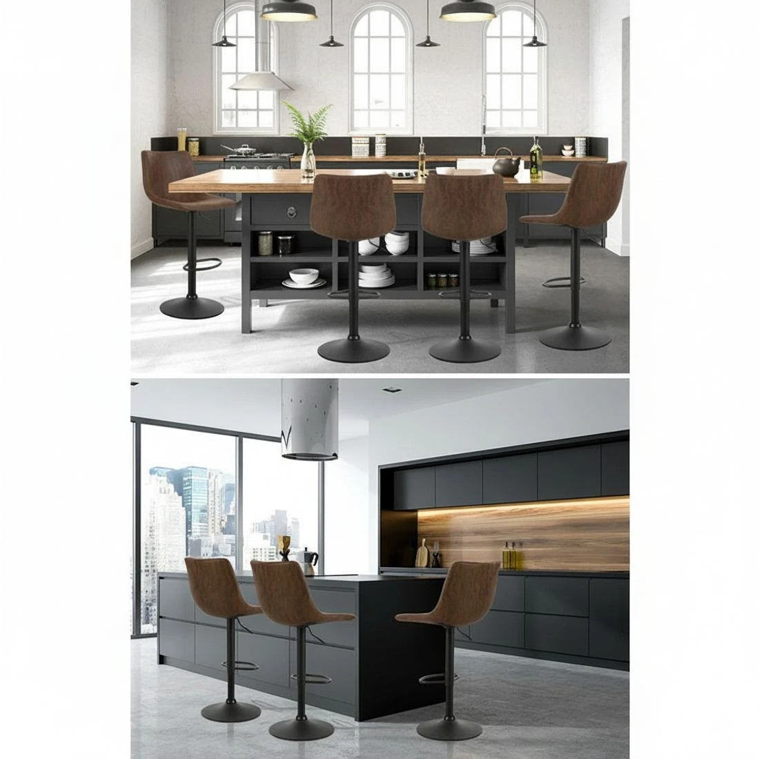 6 Artiss 2x Bar Stools Vintage Swivel Gas Lift - Brown, 6 of 6