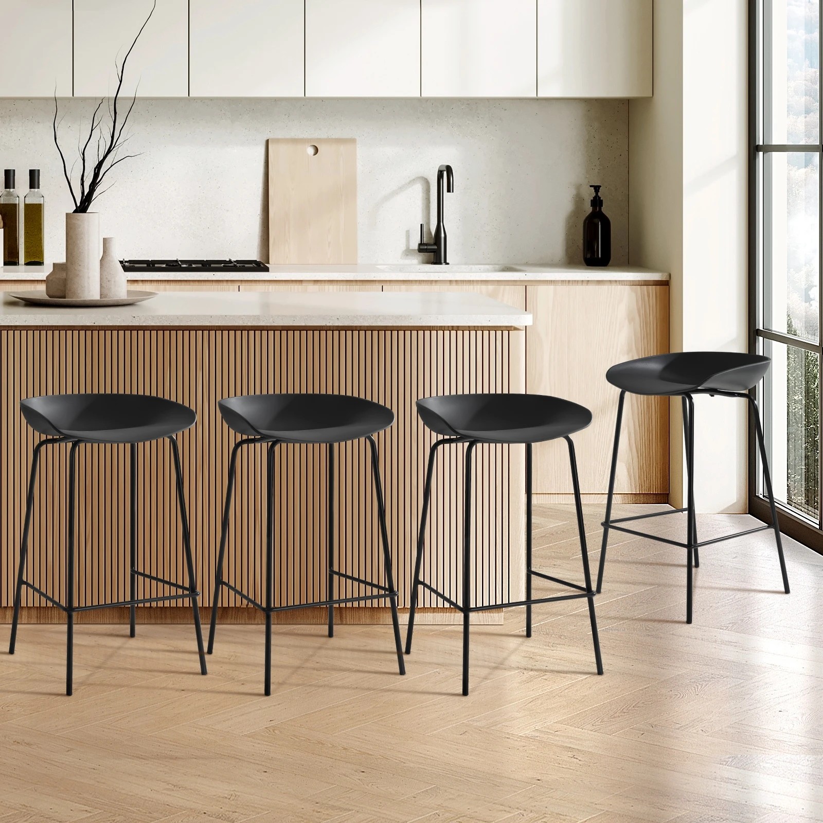 2 Oikiture Set Of 4 Kitchen Bar Stools Stool Dinning Counter Chairs Metal
 - Black, 2 of 10