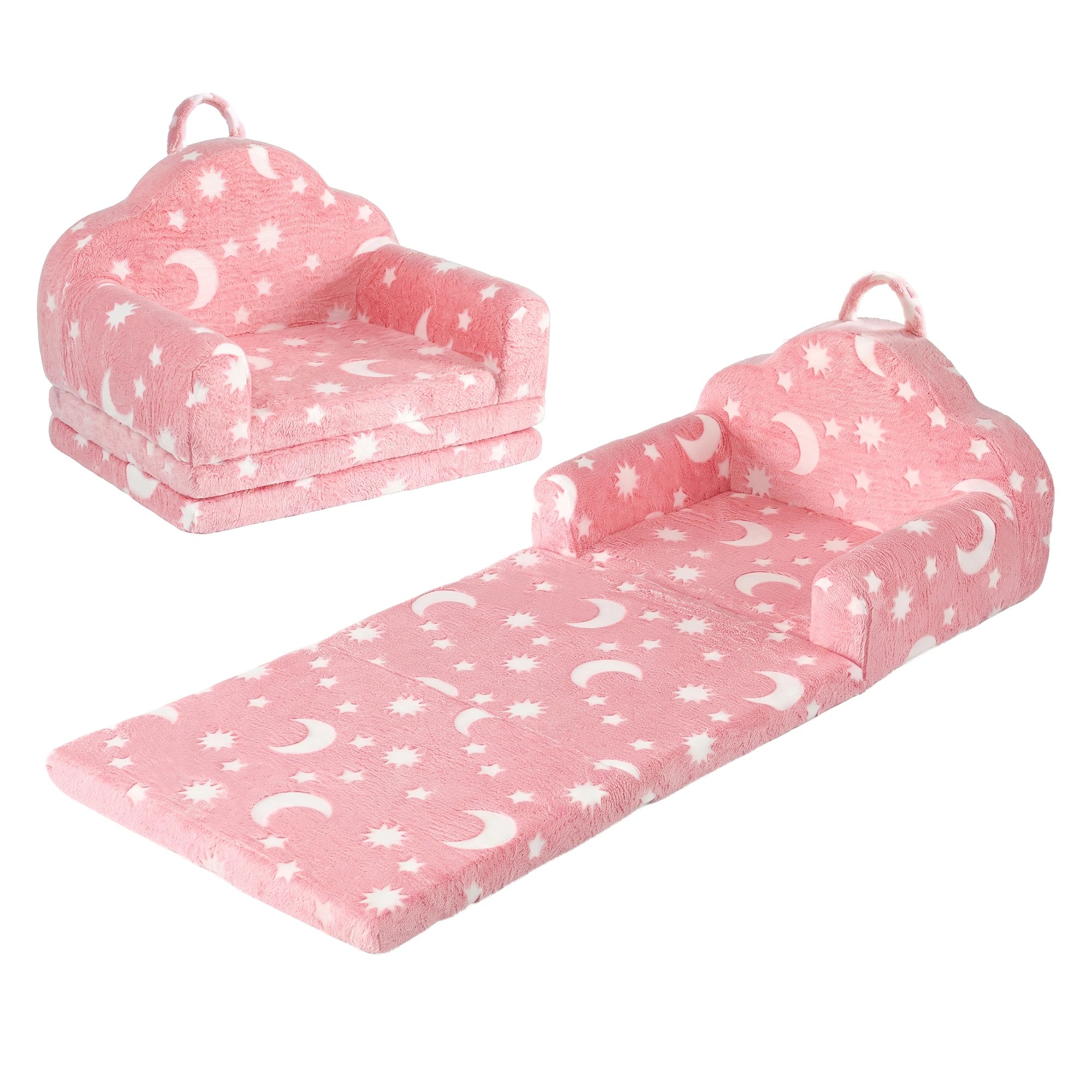 1 Keezi Kids 2-in-1 Sofa Bed Toddler Fold Out Couch Removable Washable Cover - Pink, 1 of 9