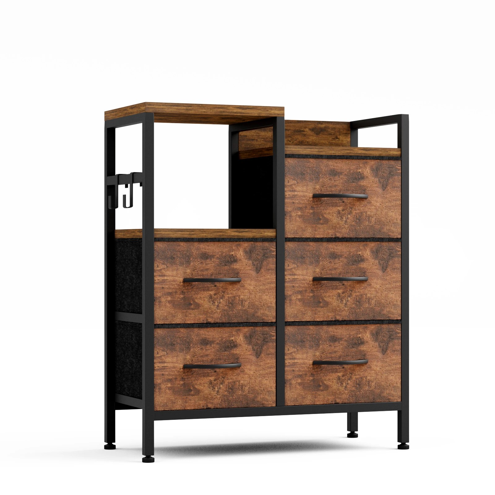 1 Advwin Chest of 5 Drawers Storage Cabinet with Open Shelf - Brown, 1 of 10