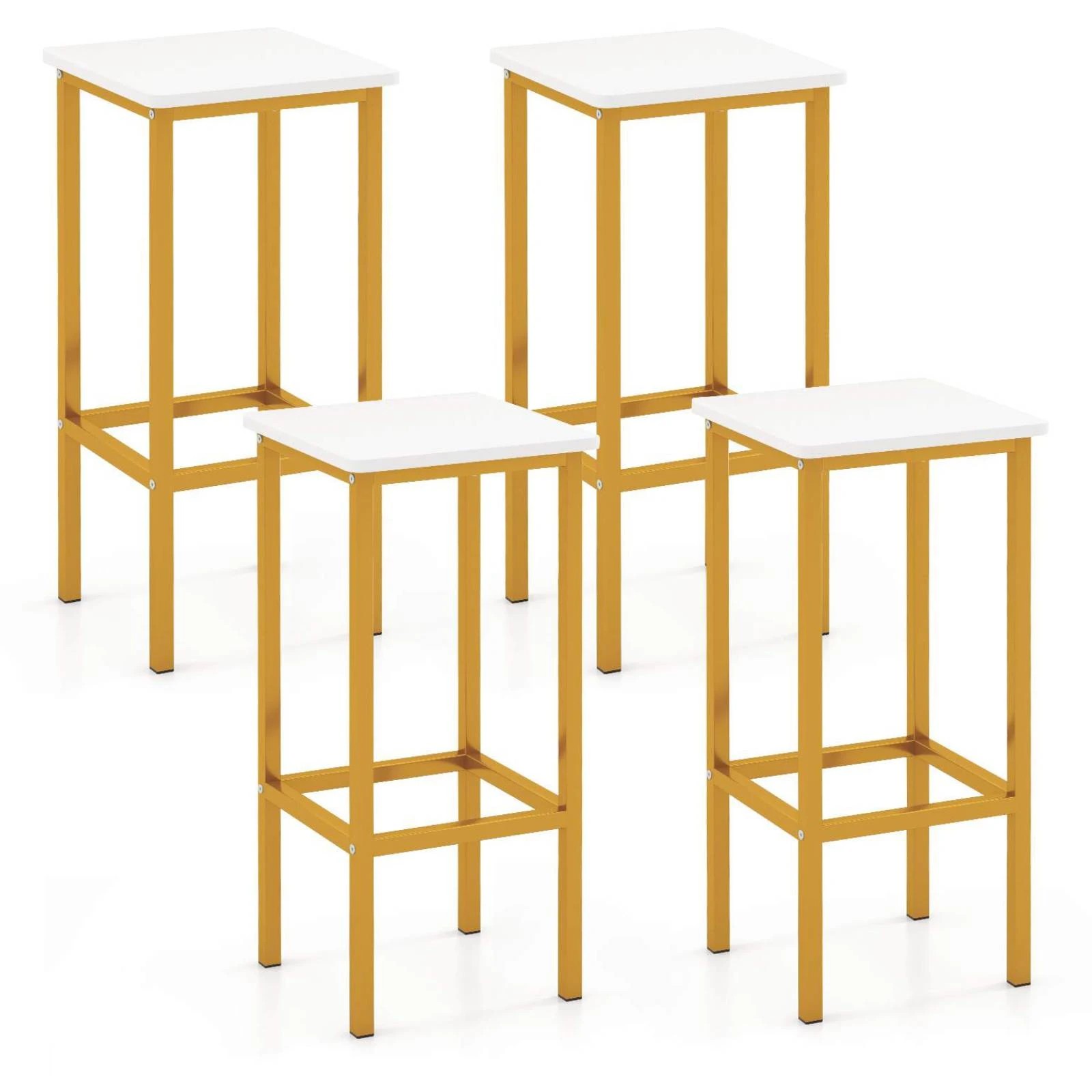 1 Costway 65cm Square Bar Stool Set 4x Breakfast Barstool Kitchen Island Counter Dining Chair - White, 1 of 1