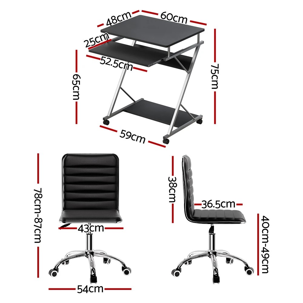 2 Artiss Computer Desk Office Chair Set Desks with Keyboard Shelf Try - Black, 2 of 6