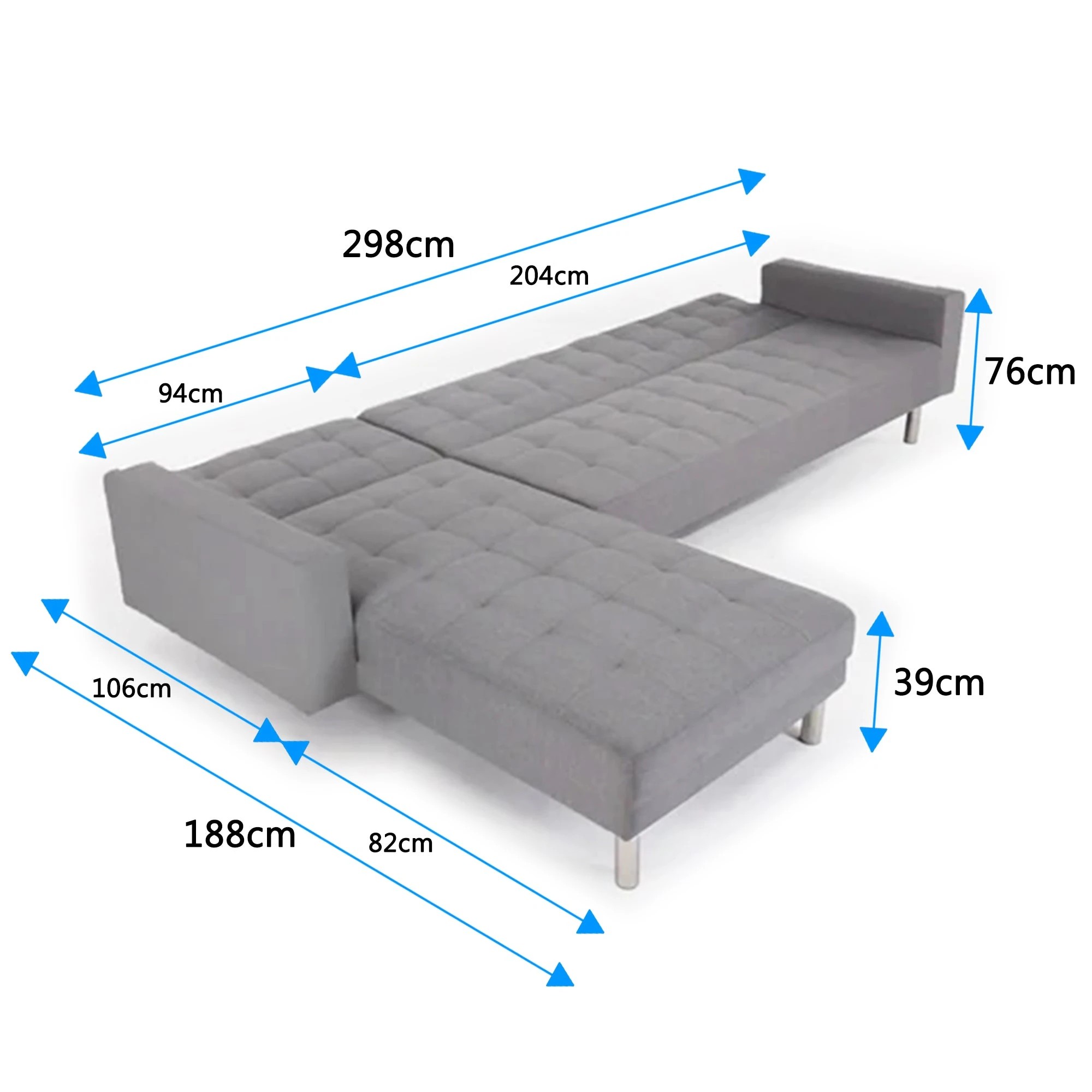 7 Foret 5 Seater Sofa Bed Modular Corner Lounge Recliner Chaise Couch Fabric Grey, 7 of 9