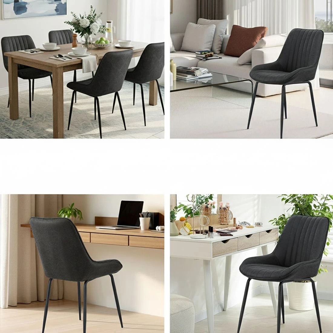 4 Artiss 4x Dining Chairs Retro PU Leather Kitchen Lounge Cafe Accent Chair - Black, 4 of 5