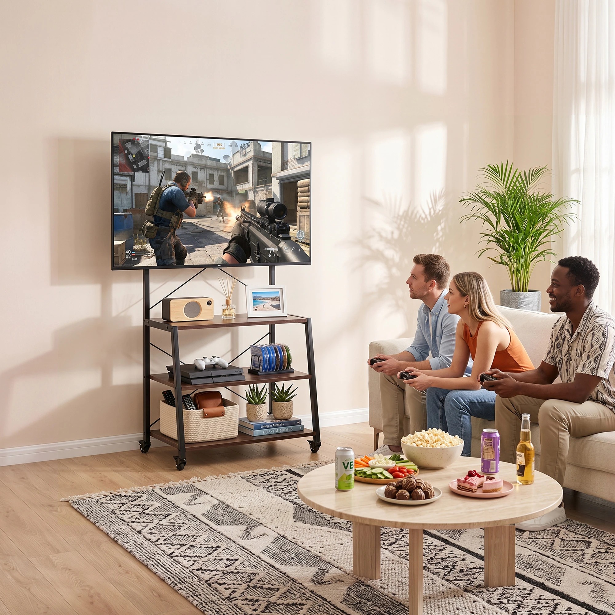 7 Artiss Mobile TV Stand 32-65 Inch TVs Mount 50kg with Wheels Adjustable Feet MDF - Black, 7 of 10