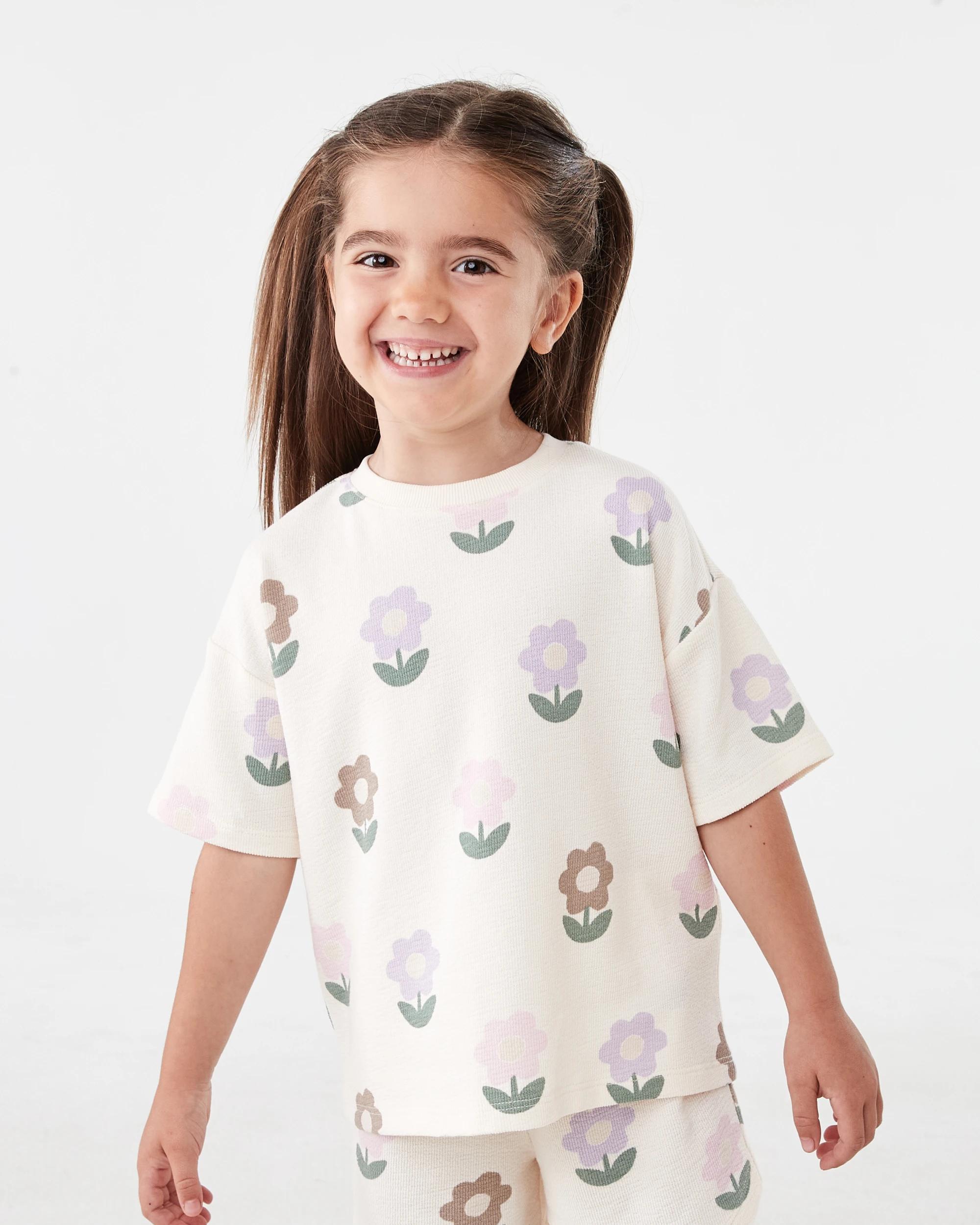 1 Slub Jacquard T-shirt Bge Floral, 1 of 7