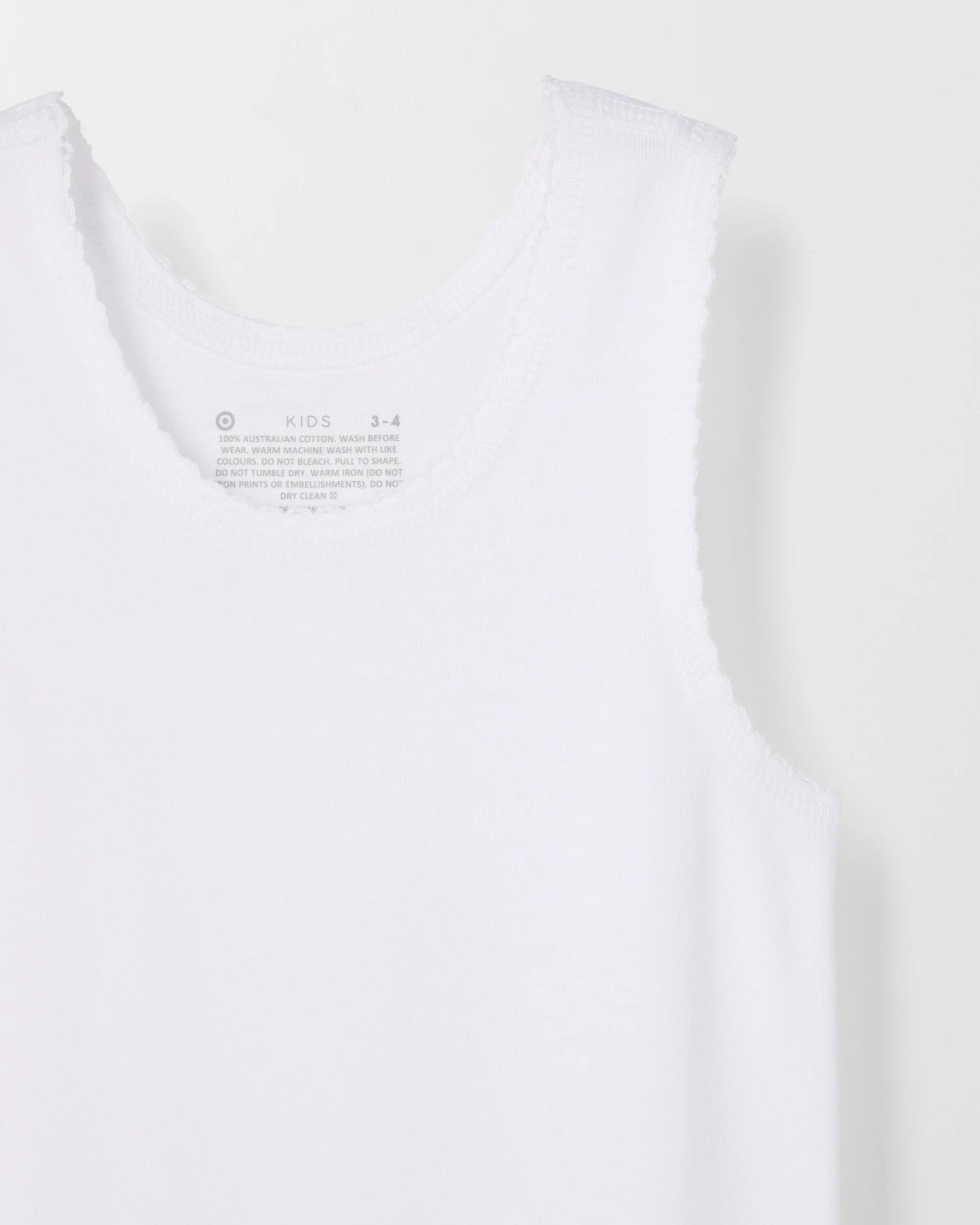 3 Target Kids Australian Cotton 3 Pack Younger Girls Vest WHITE, 3 of 3