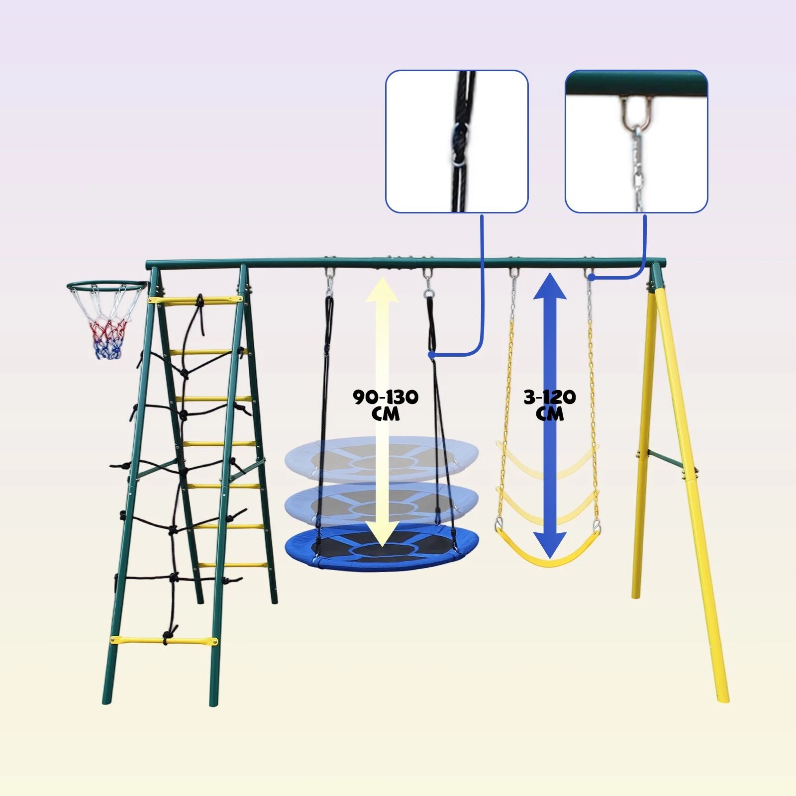 5 Ausway Outdoor Swing Set 5-in-1 Playground Equipment with Basketball Hoop, 5 of 7