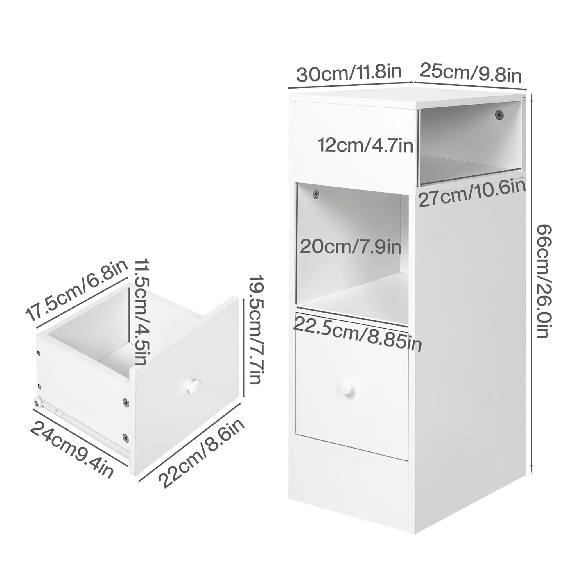 3 Levede Slim Bedside Table Nightstand Side End Table Storage Bedroom Cabinet - White, 3 of 9