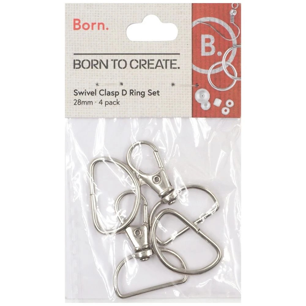 1 Born Swivel Clasp D Ring Set Silver 28mm 4 Pack, 1 of 1