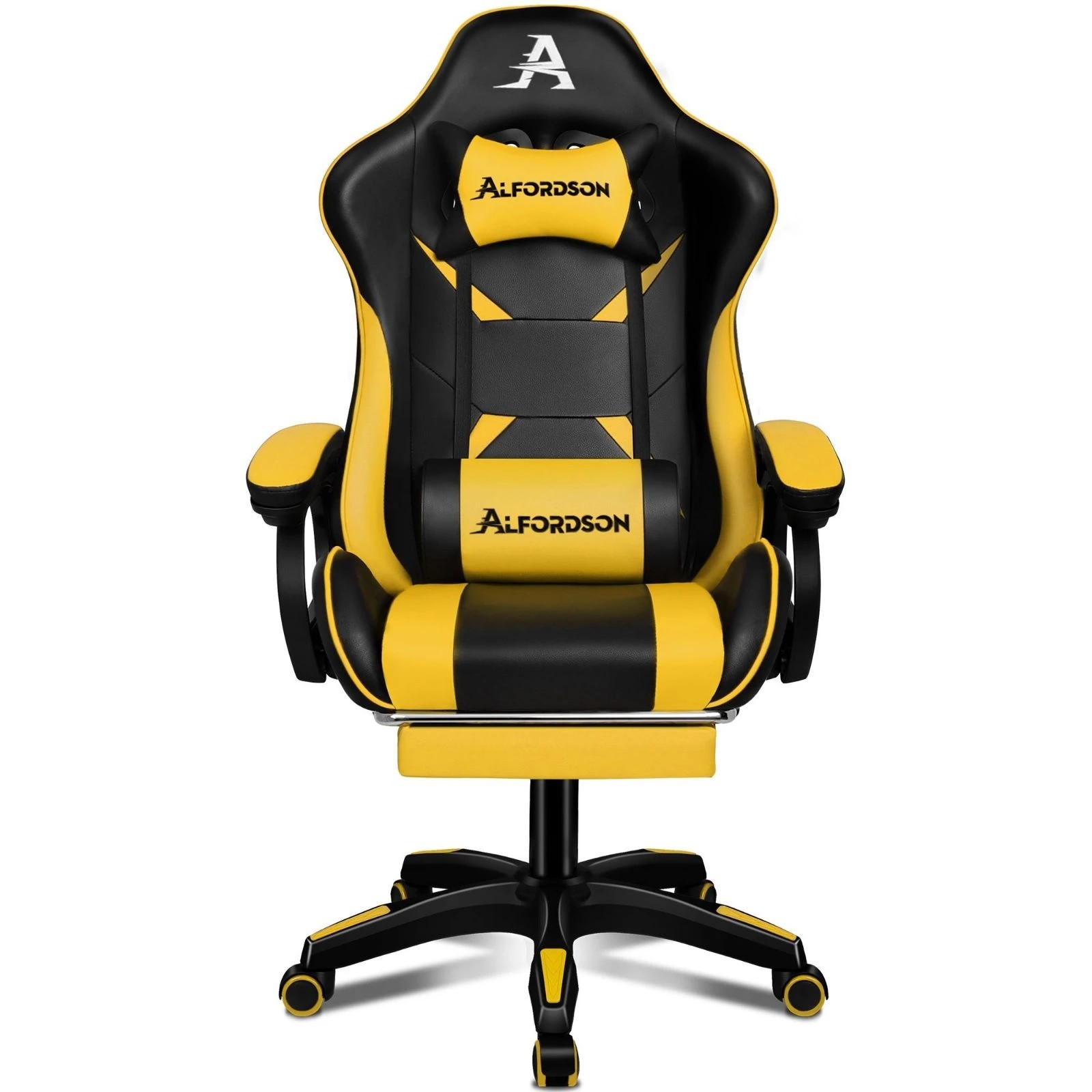 5 Alfordson Gaming Office Chair Massage Racing Computer Seat Footrest Leather - Yellow, 5 of 10