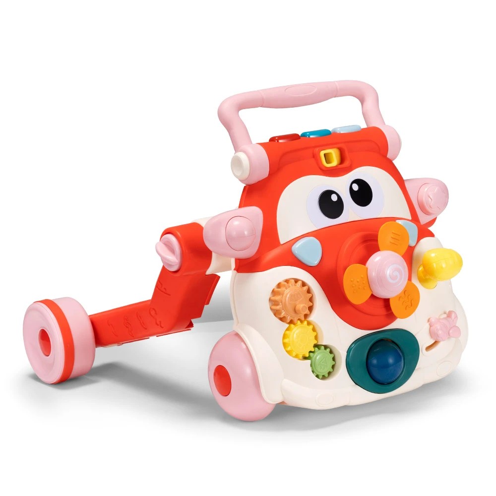 1 PlayPals 3-in-1 Baby Walker Balancing Cycle Scooter Music Rotating Head - Red, 1 of 3