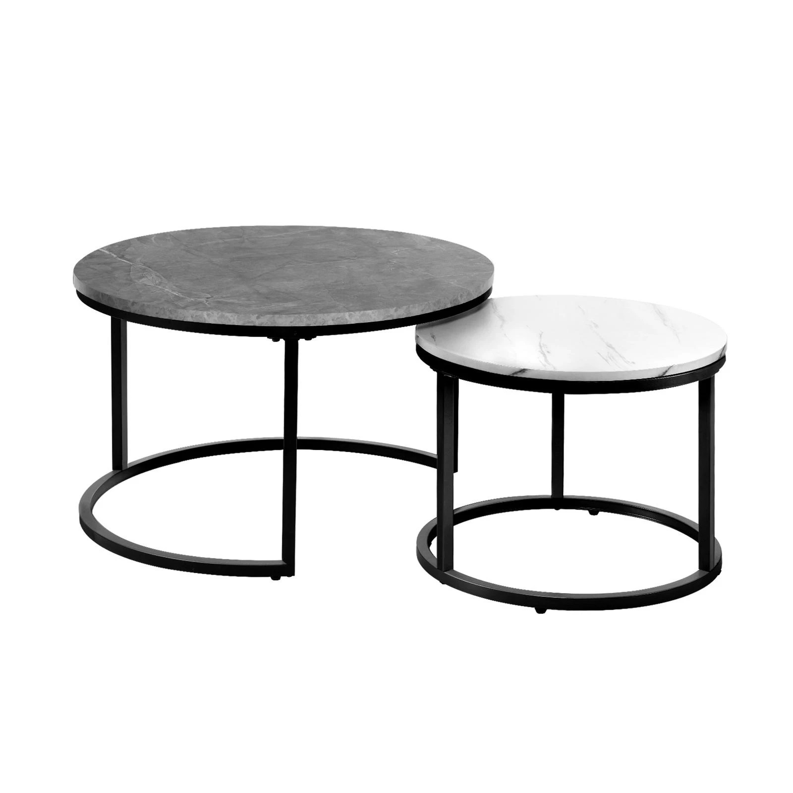 7 Oikiture Set Of 2 Coffee Table Round Marble-like Nesting Side Tables
 - Multi, 7 of 10