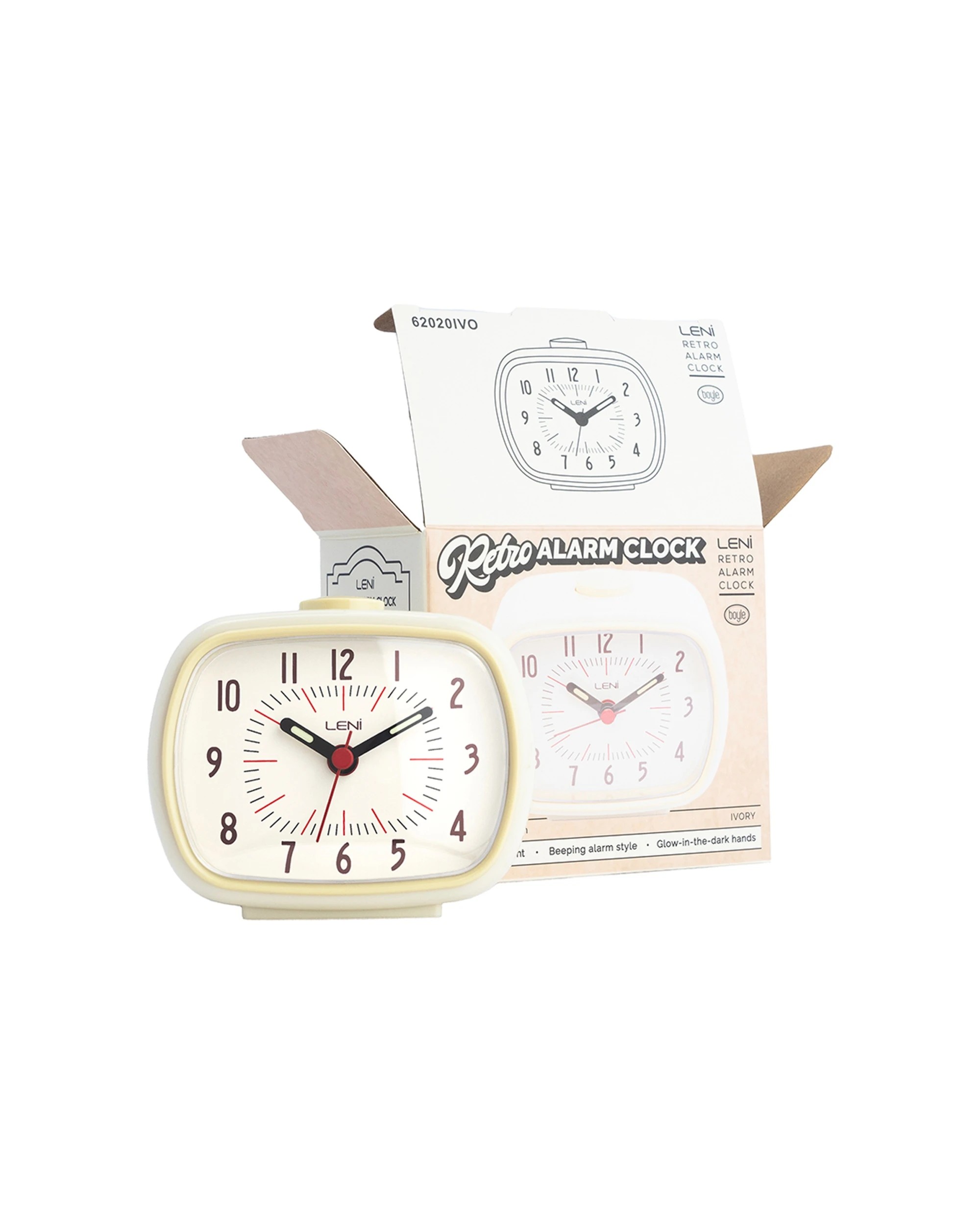 4 Leni Retro 9cm Alarm Clock Luminescent Hands Audible Beep-Beep Alarm - Beige, 4 of 7