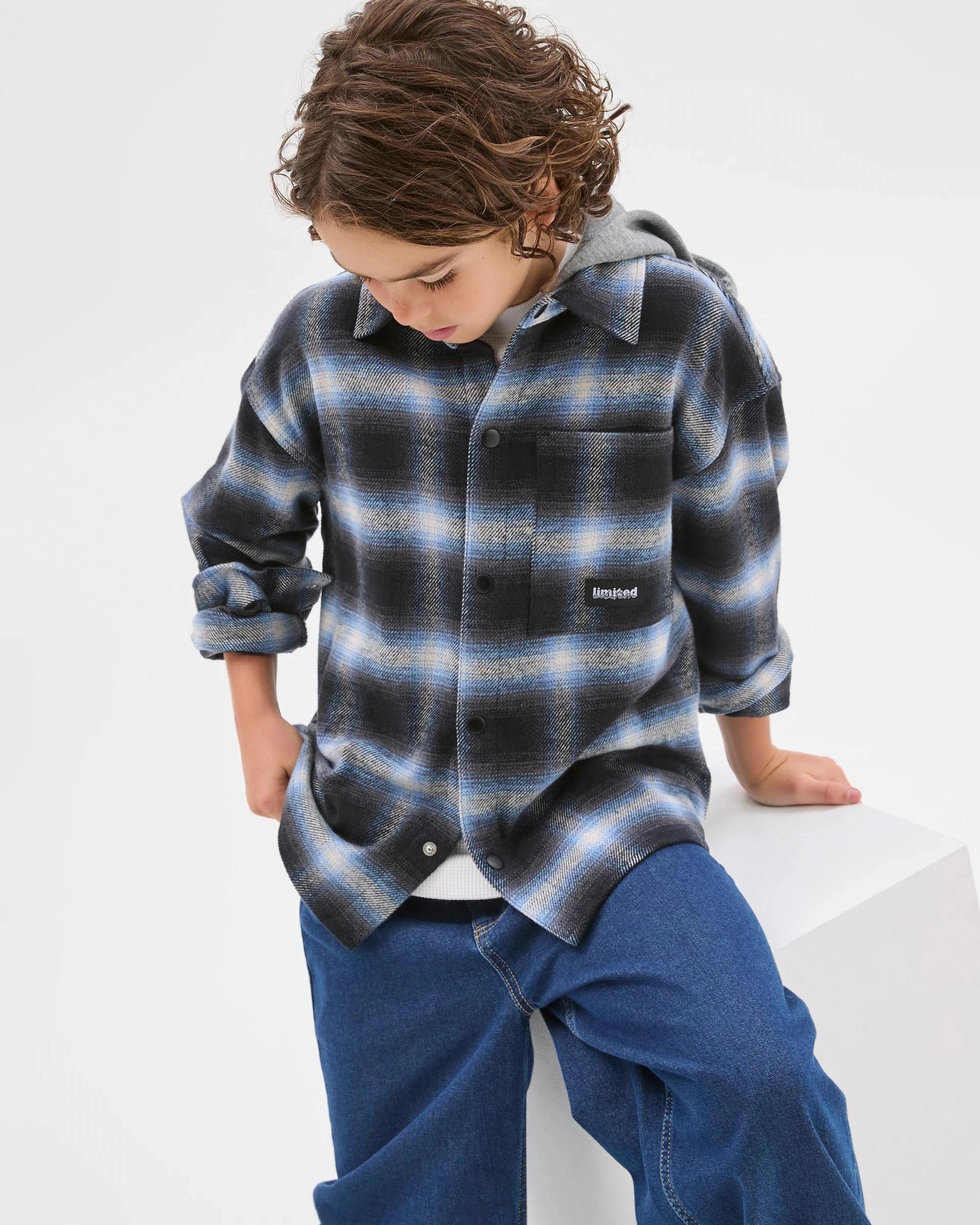 3 Target Kids Australian Cotton Heavy Flannelette Hooded Shirt BLUE CHECK, 3 of 8