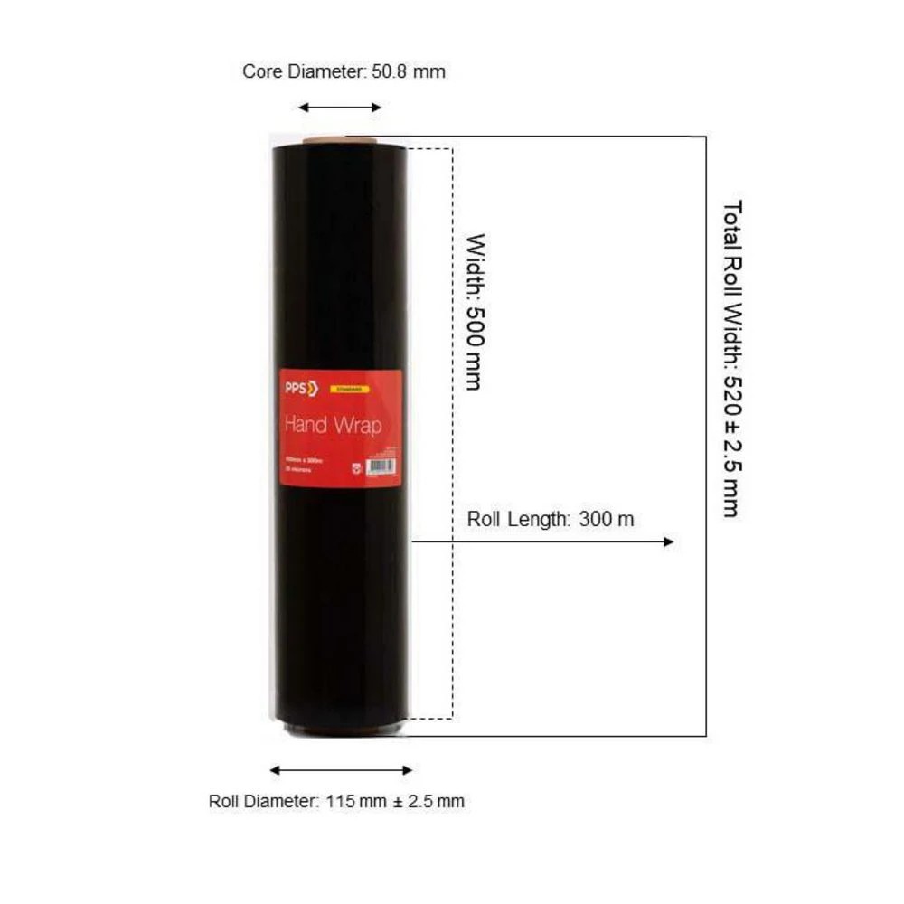2 PPS Cast Hand Wrap 500mm x 300m x 25um Black, 2 of 2