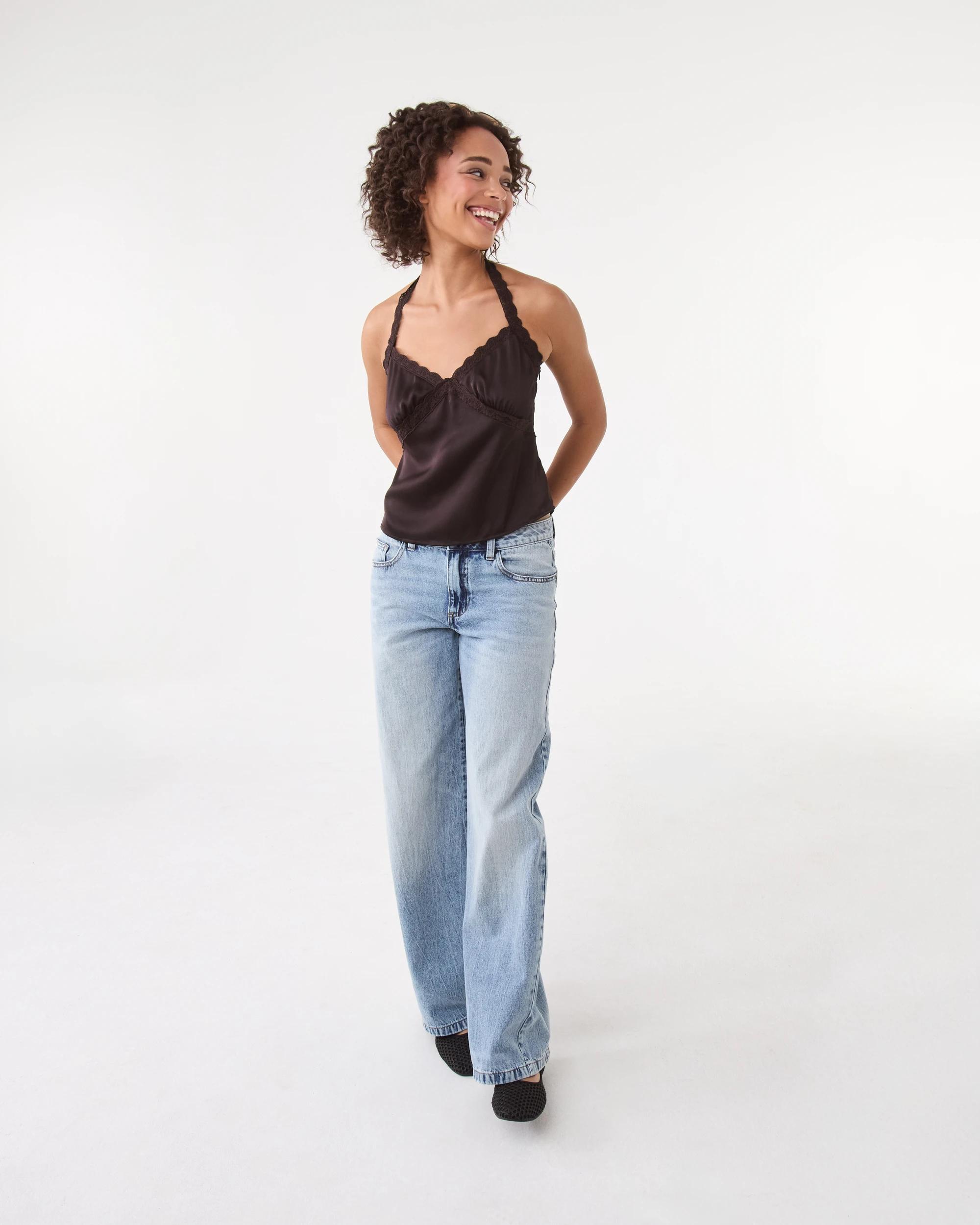 2 Sleeveless Satin Lace Trim Top Choc Plum, 2 of 10