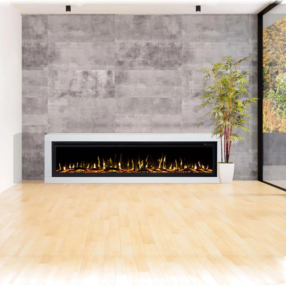 6 Moda Living Concerto 72 inch Electric Fireplace Insert with Horizon White Mantel Suite - White, 6 of 6