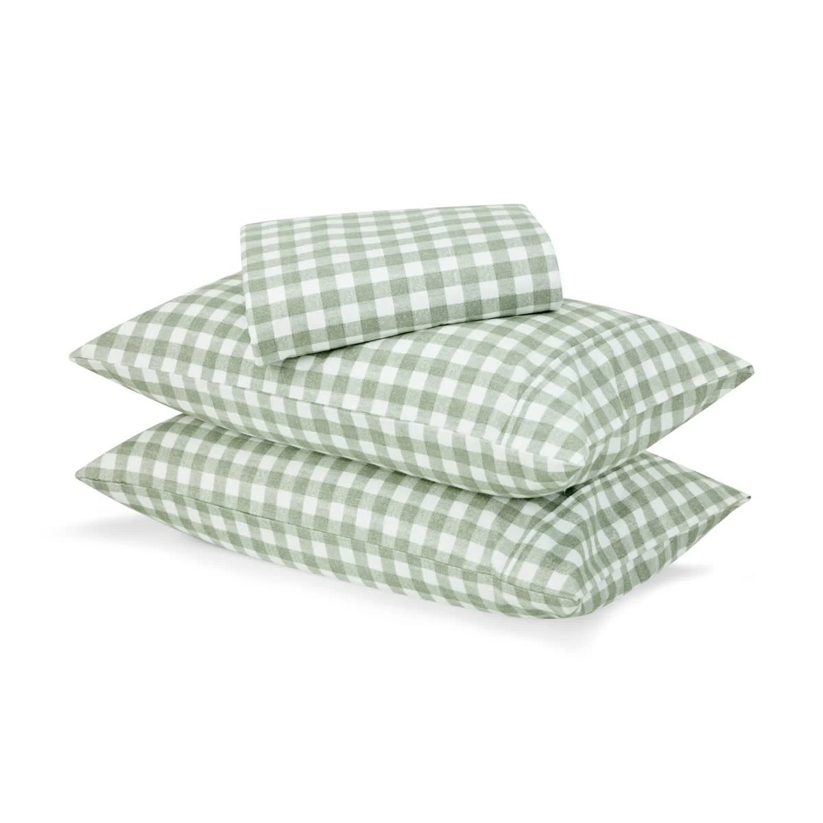 1 Gingham Flannelette Cotton Sheet Set - Double Bed, Green, 1 of 7