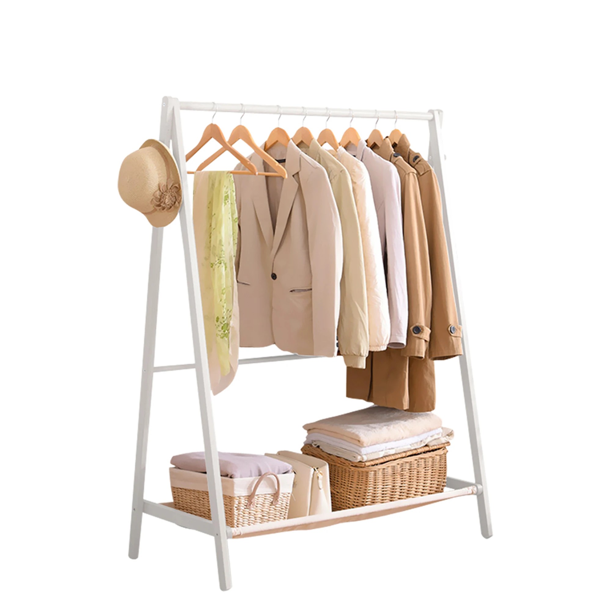 1 Levede Wooden Garmet Clothes Stand with Storage Rack - White, 1 of 6