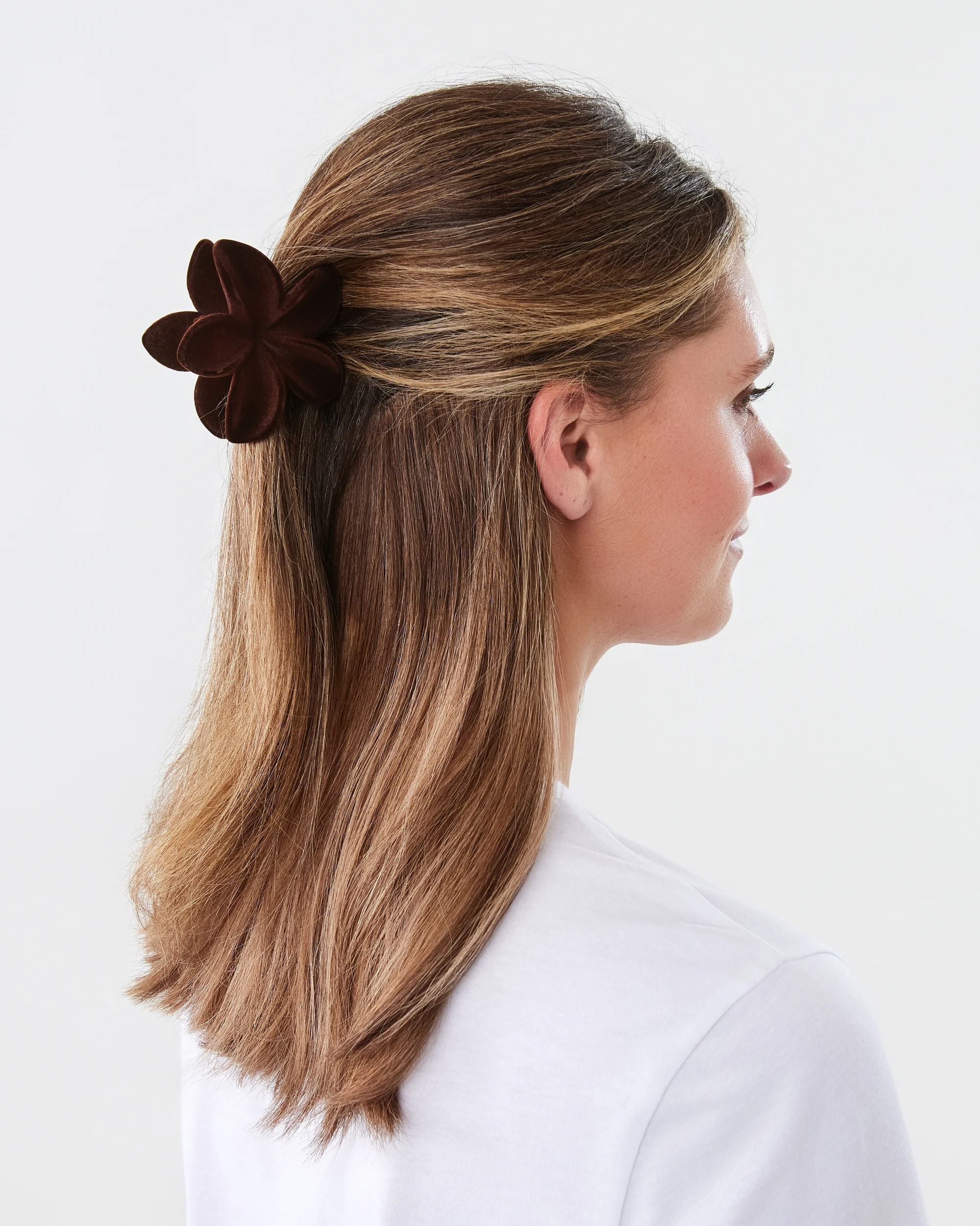 2 Brown Velvet Frangipani Claw Hair Clip, 2 of 3