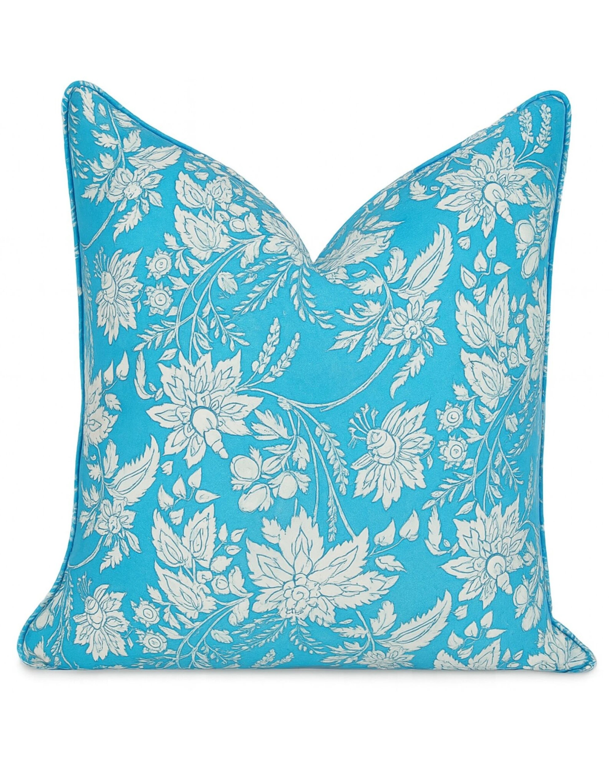 1 Kolka Blue Hamptons Soft Cotton Voile Decorative Block-Printed Cushion - Blue, 1 of 2