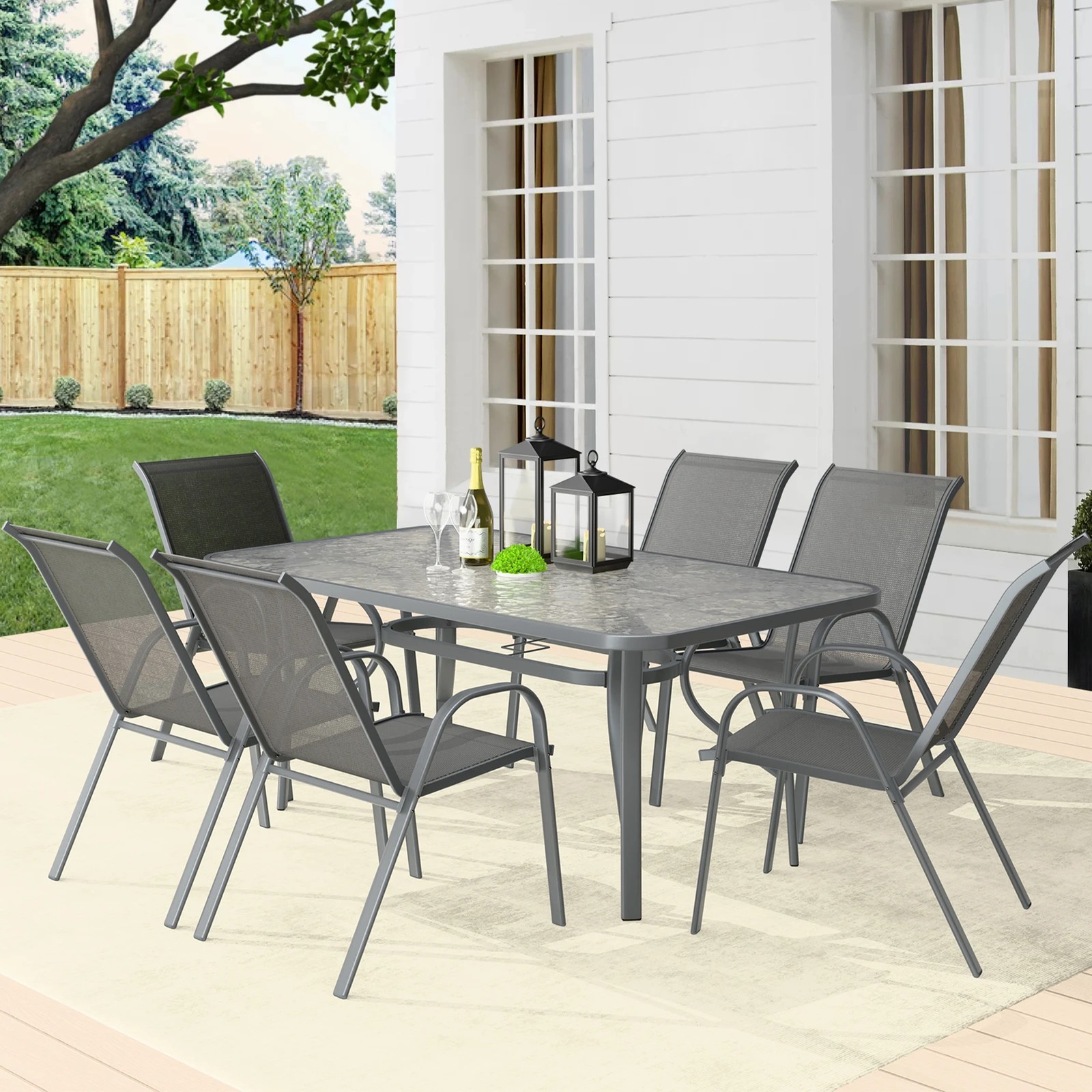 2 Alfordson 7PCS Outdoor Dining Set Patio Table and Chairs Garden Furniture - Grey, 2 of 10