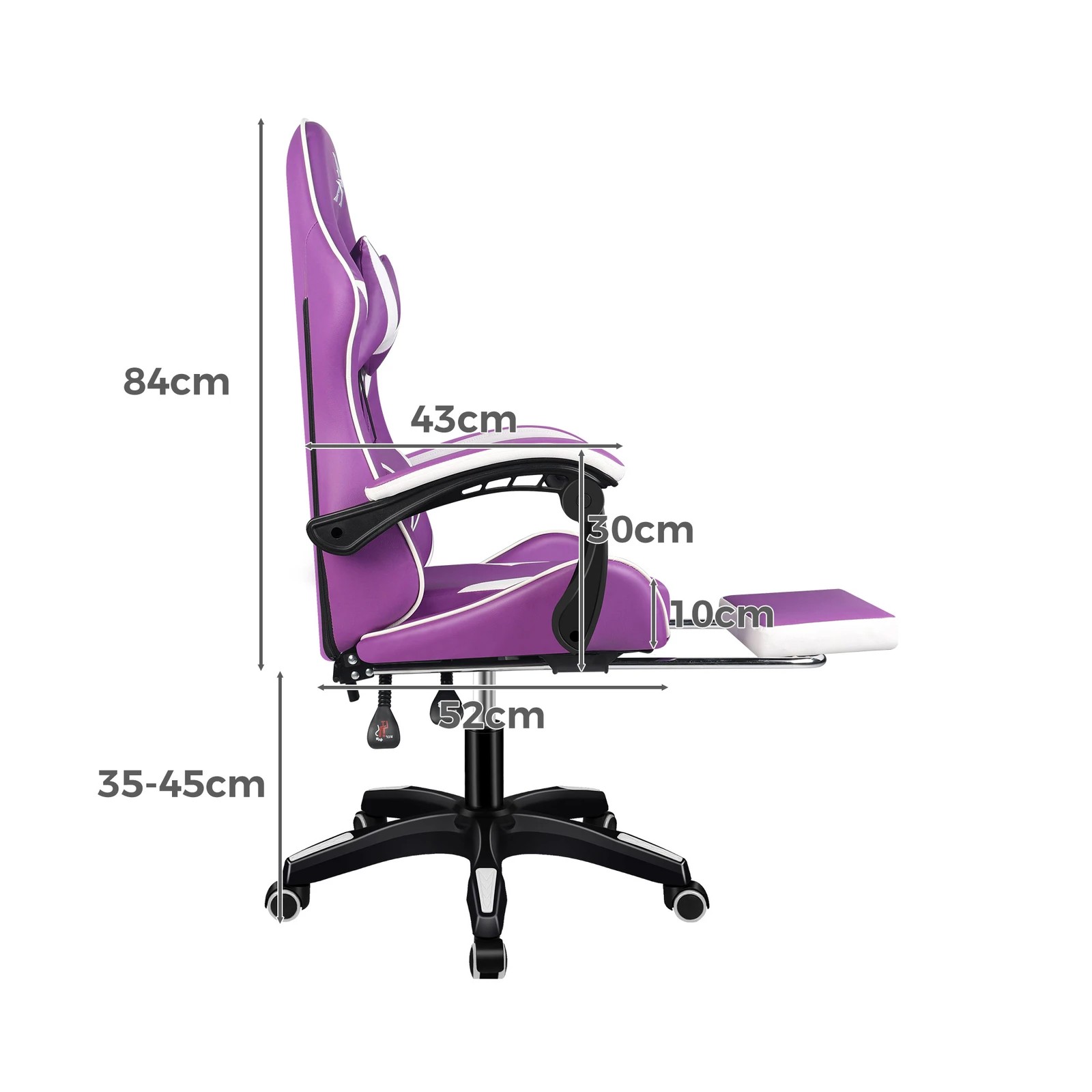 9 Alfordson Gaming Office Chair Massage Computer Footrest Leather - Purple White, 9 of 10