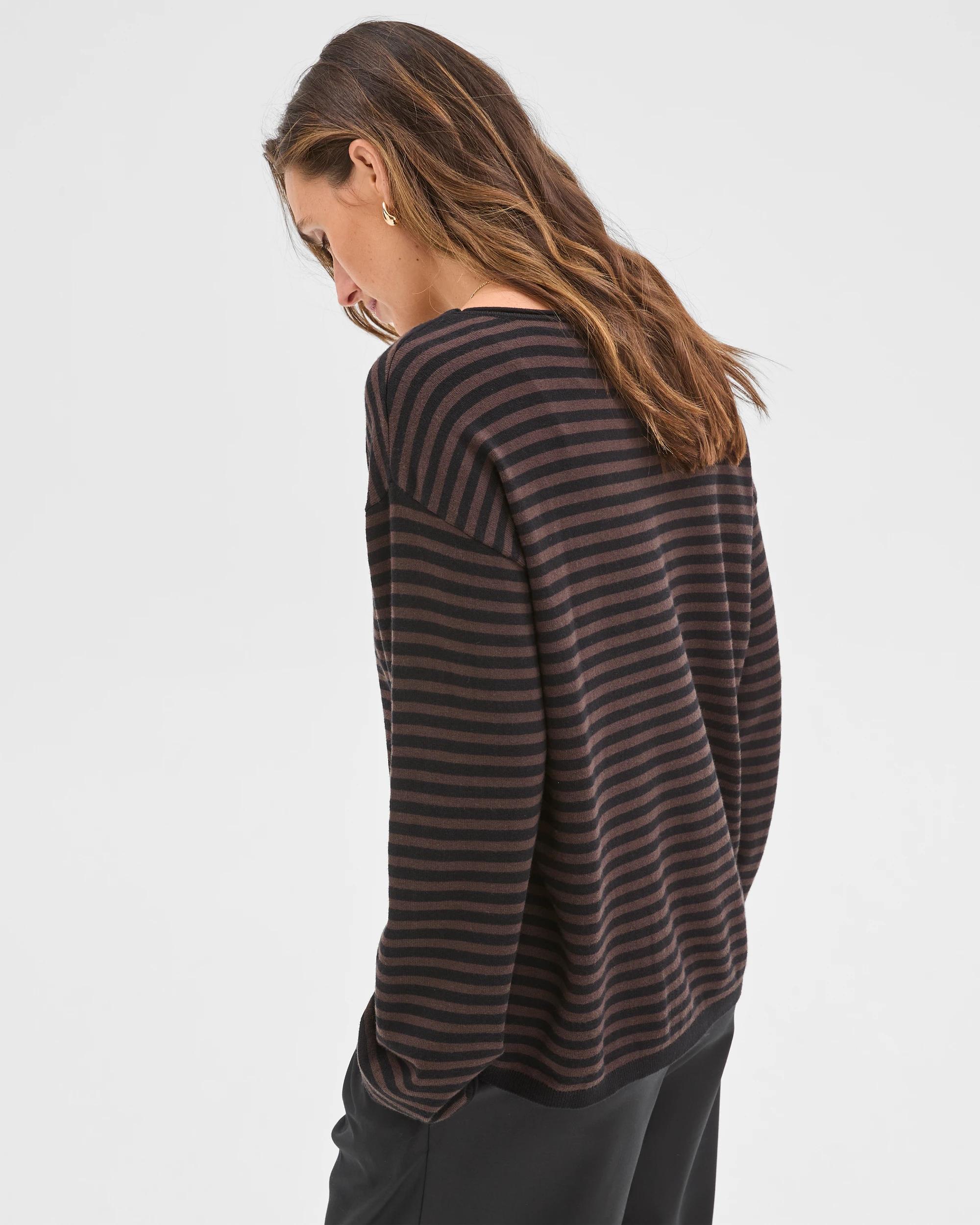 6 Preview Boat Neck Wide Sleeve Knit Jumper CHOCOLATE STRIPE, 6 of 6