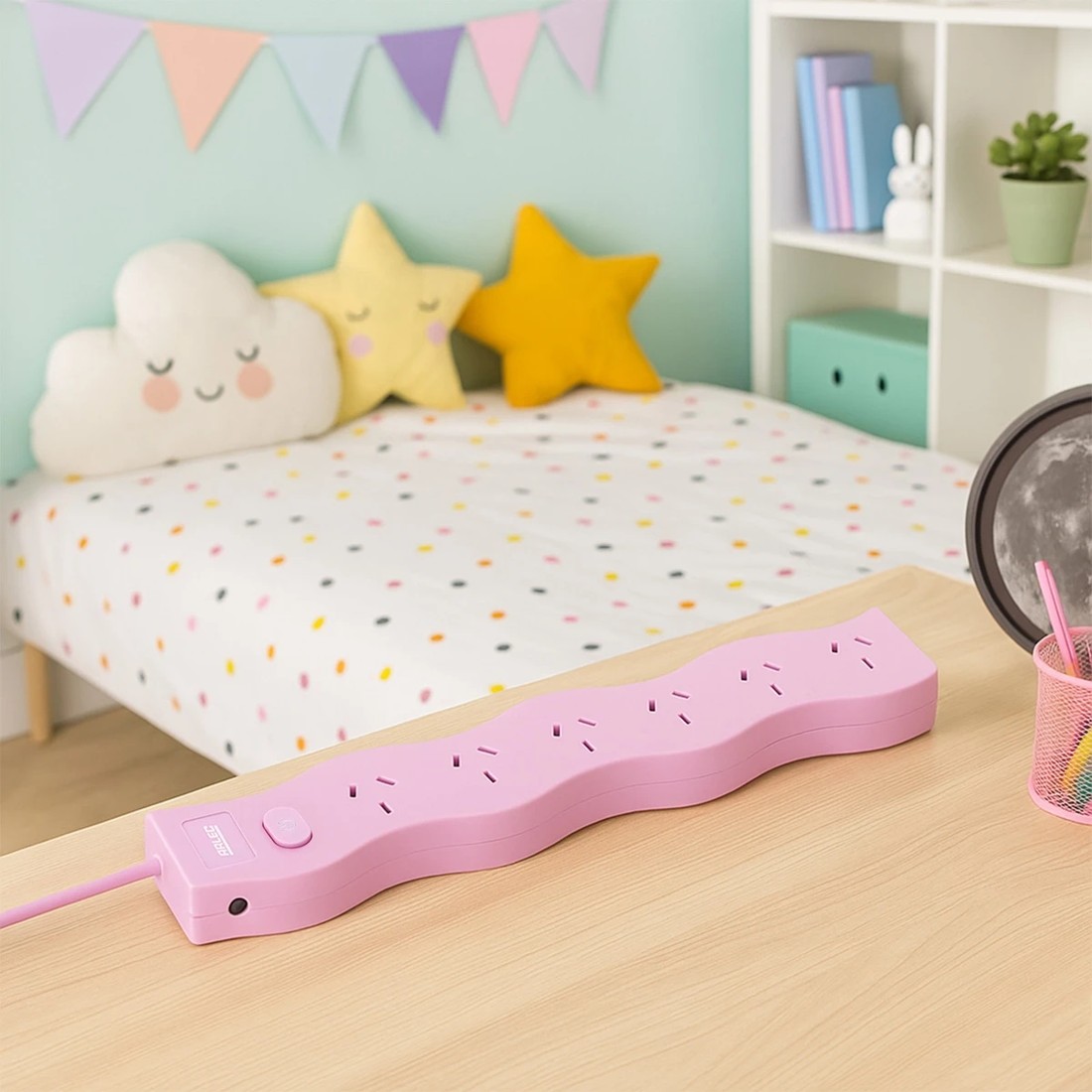 1 Arlec 6 Outlet Wave Master On/Off Switch Powerboard - Pink, 1 of 6