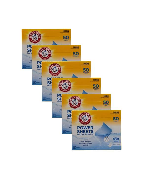 Arm & Hammer Laundry Detergent Power Sheets 6x50pc Up To 100 Loads Fresh Linen - Multi